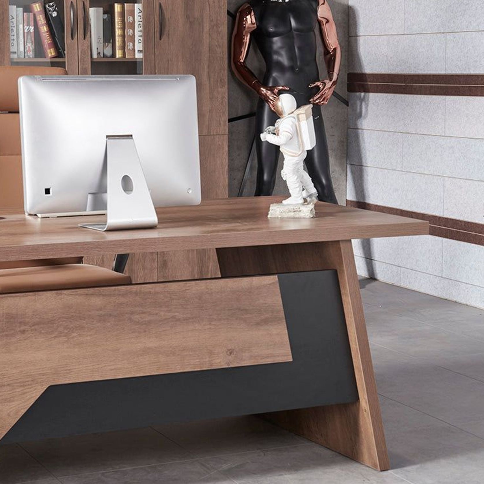 SUTTON Executive Desk with Right Return 1.8M - 2.0M - Warm Oak & Black gallery detail image