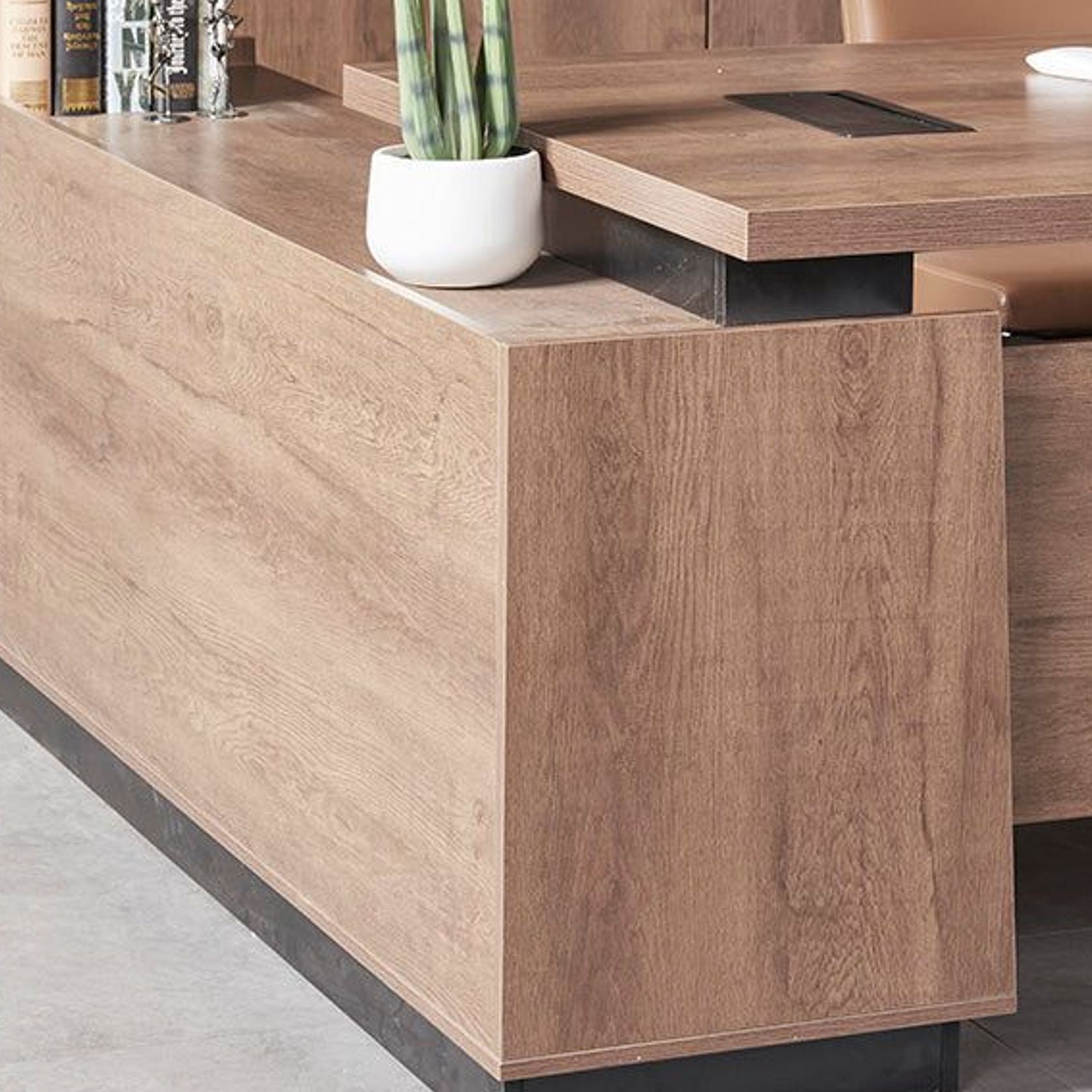 SUTTON Executive Desk with Right Return 1.8M - 2.0M - Warm Oak & Black gallery detail image