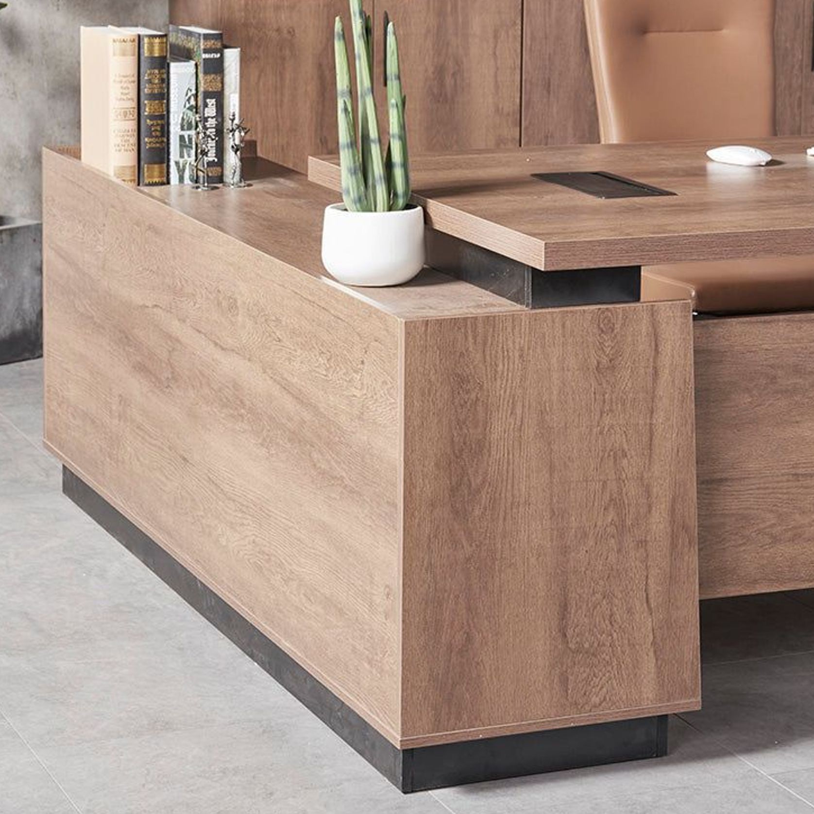 SUTTON Executive Desk with Right Return 1.8M - 2.0M - Warm Oak & Black gallery detail image