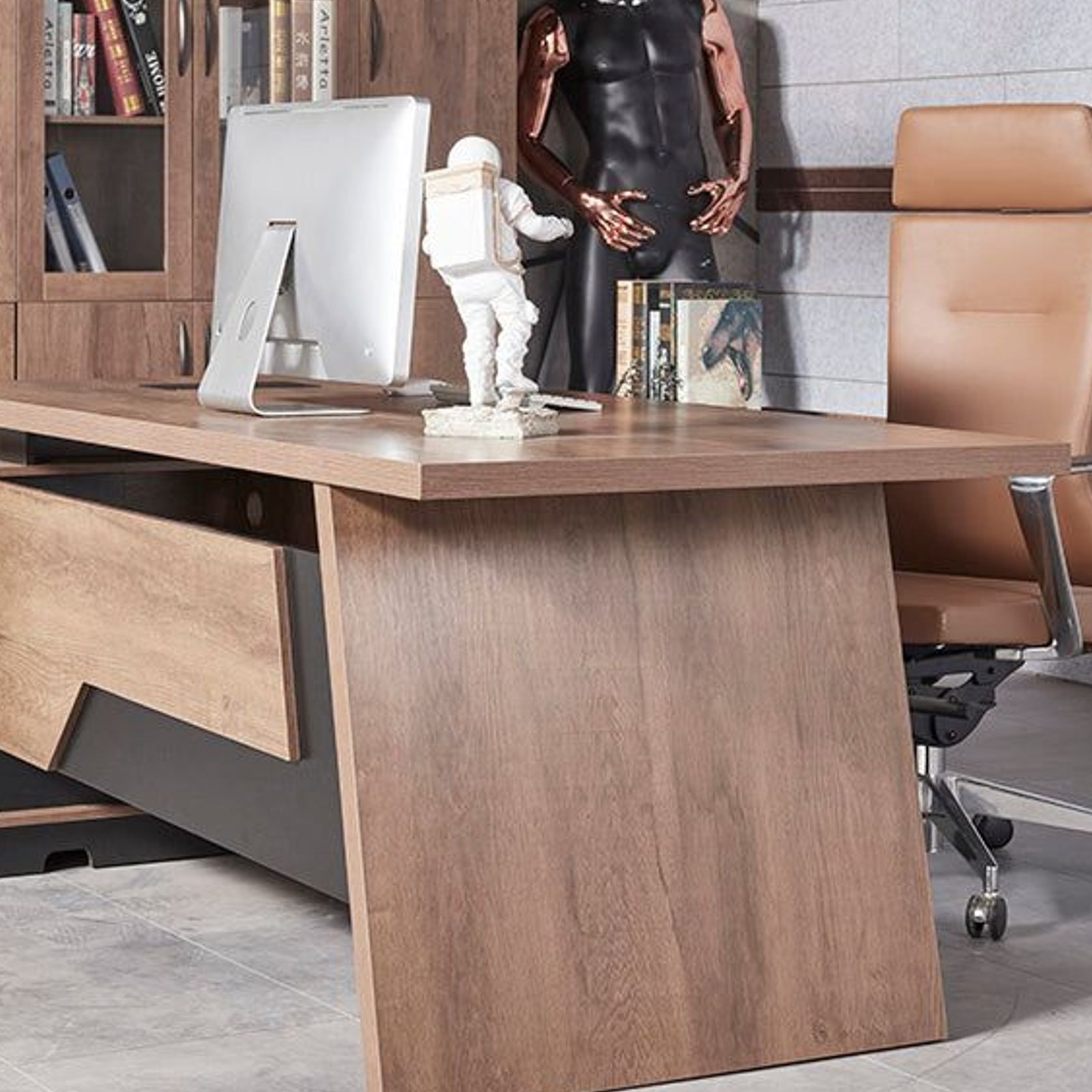 SUTTON Executive Desk with Right Return 1.8M - 2.0M - Warm Oak & Black gallery detail image