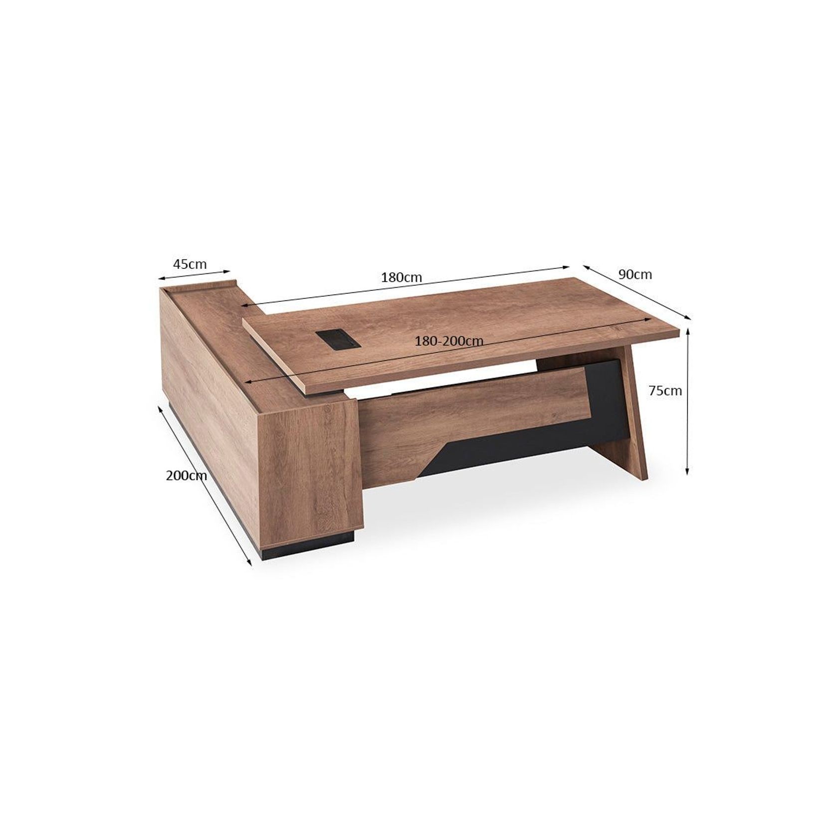 SUTTON Executive Desk with Left Return 180-200cm - Warm Oak & Black gallery detail image