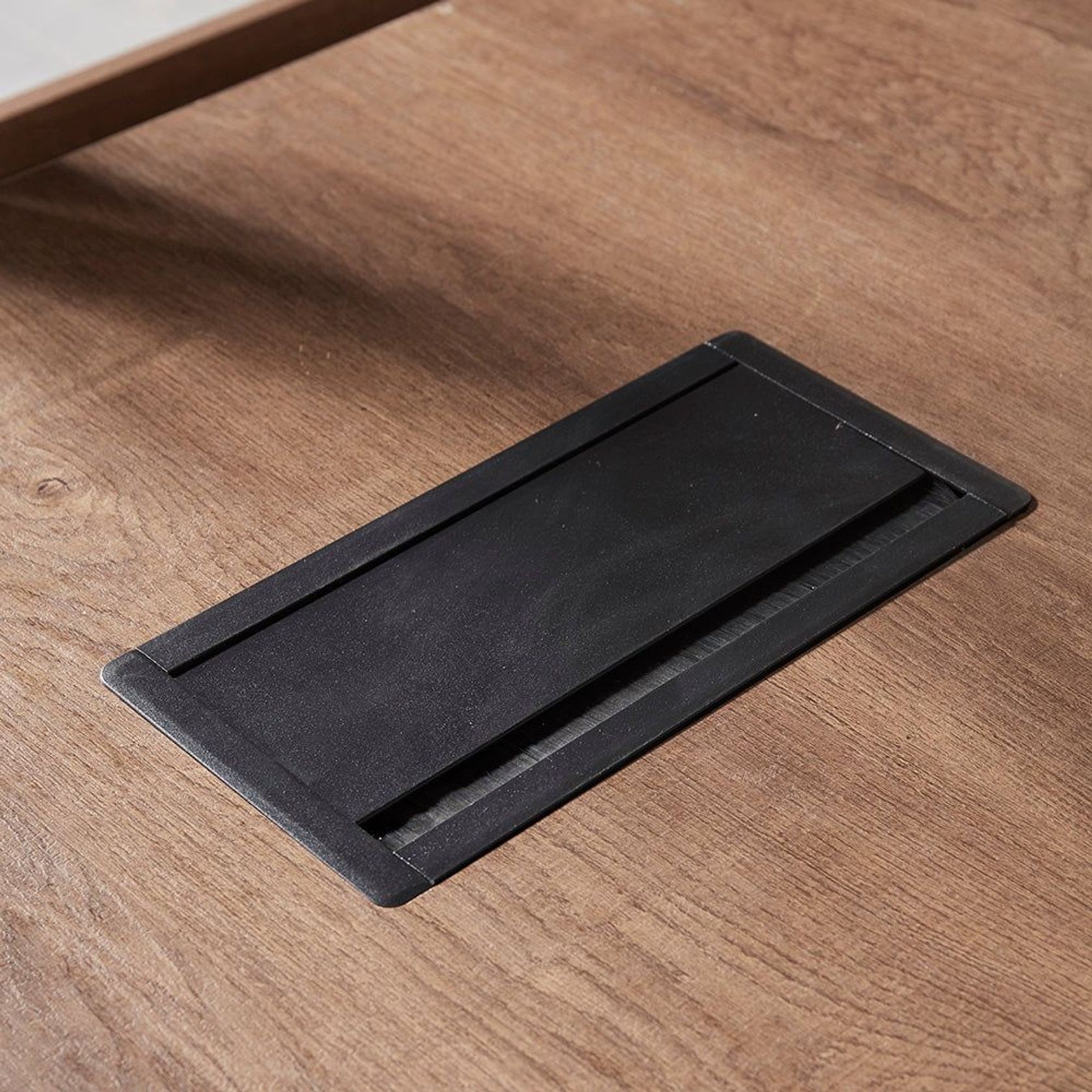 SUTTON Executive Desk with Left Return 180-200cm - Warm Oak & Black gallery detail image