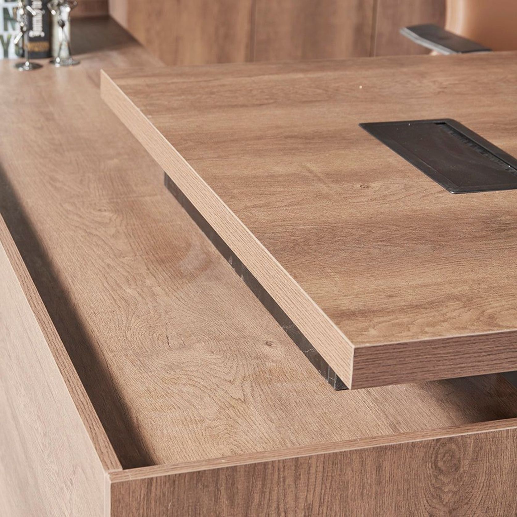 SUTTON Executive Desk with Left Return 180-200cm - Warm Oak & Black gallery detail image