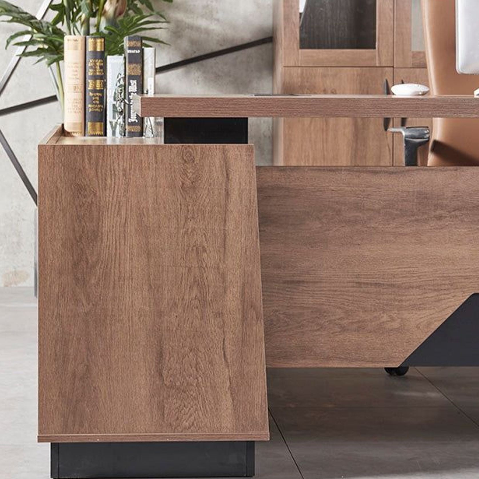 SUTTON Executive Desk with Right Return 1.8M - 2.0M - Warm Oak & Black gallery detail image