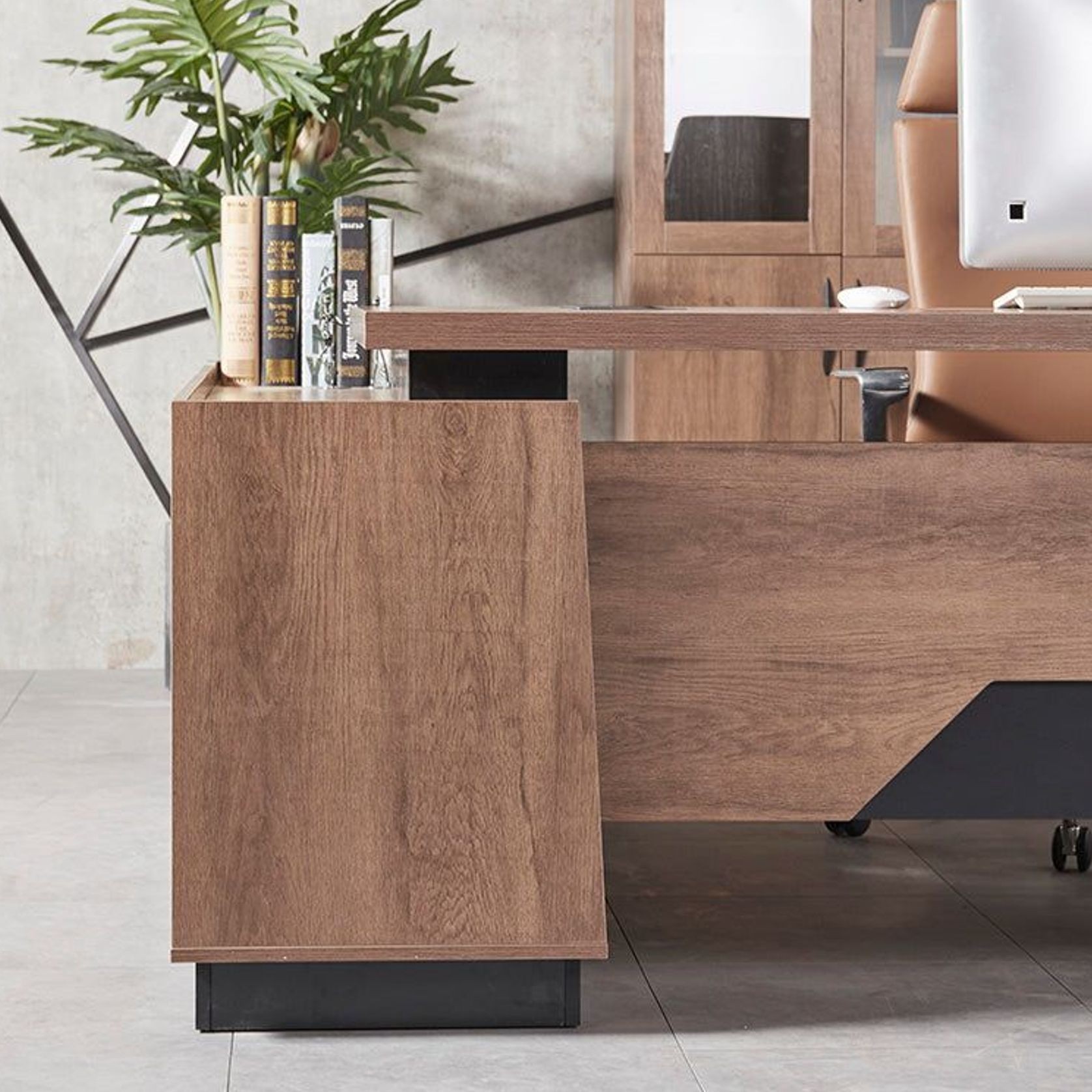 SUTTON Executive Desk with Right Return 1.8M - 2.0M - Warm Oak & Black gallery detail image