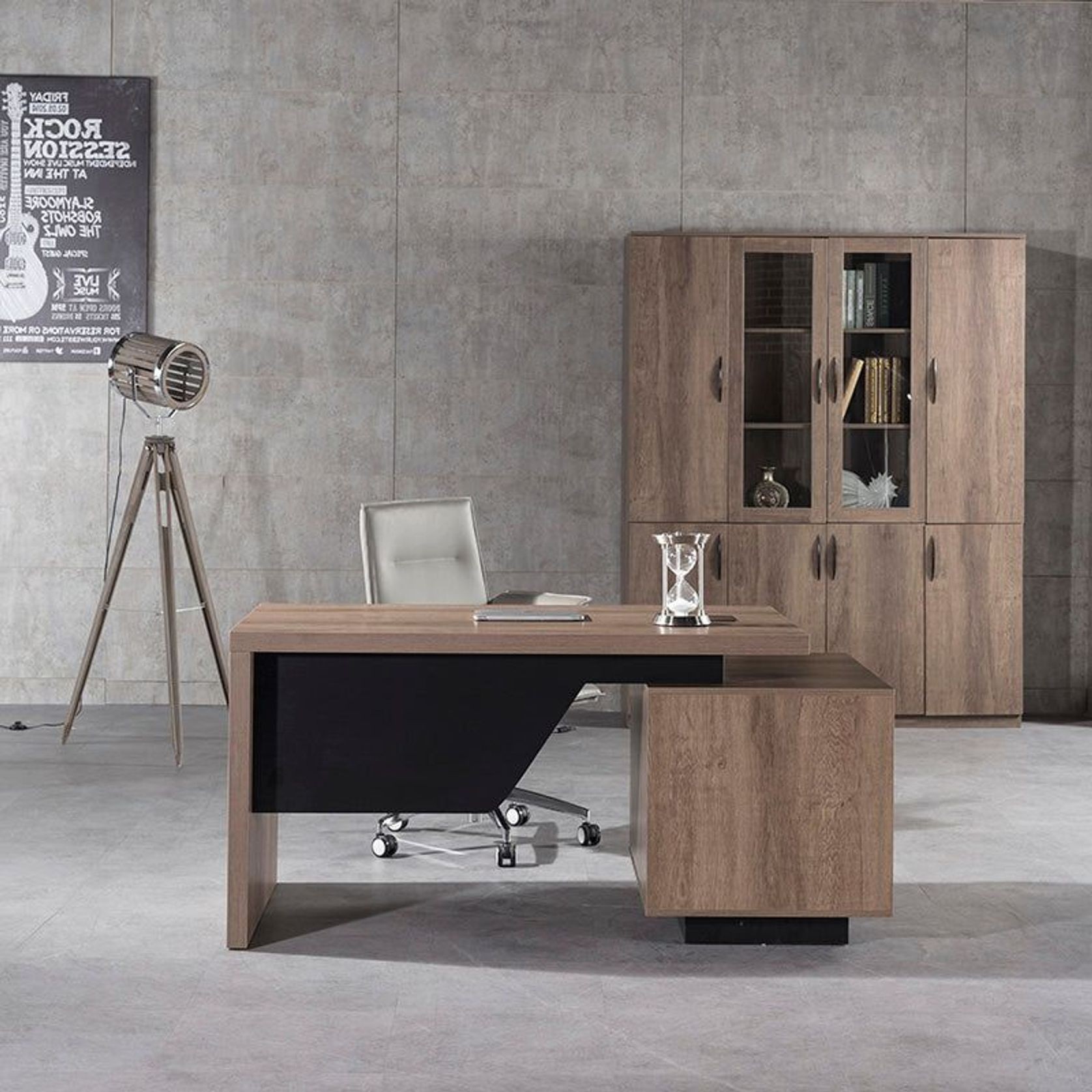 KELLEN Executive Desk with Left Return 1.6-1.8M - Warm Oak & Black gallery detail image