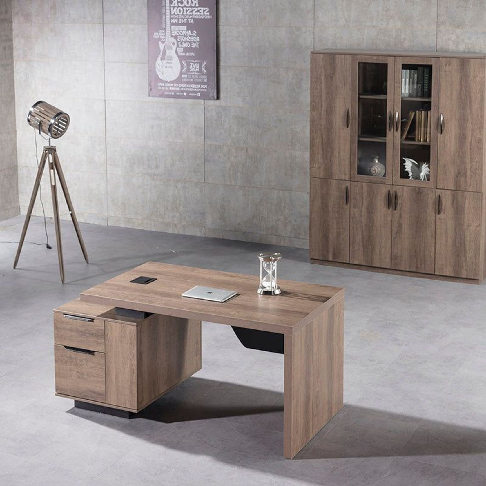 KELLEN Executive Desk with Left Return 1.6-1.8M - Warm Oak & Black gallery detail image