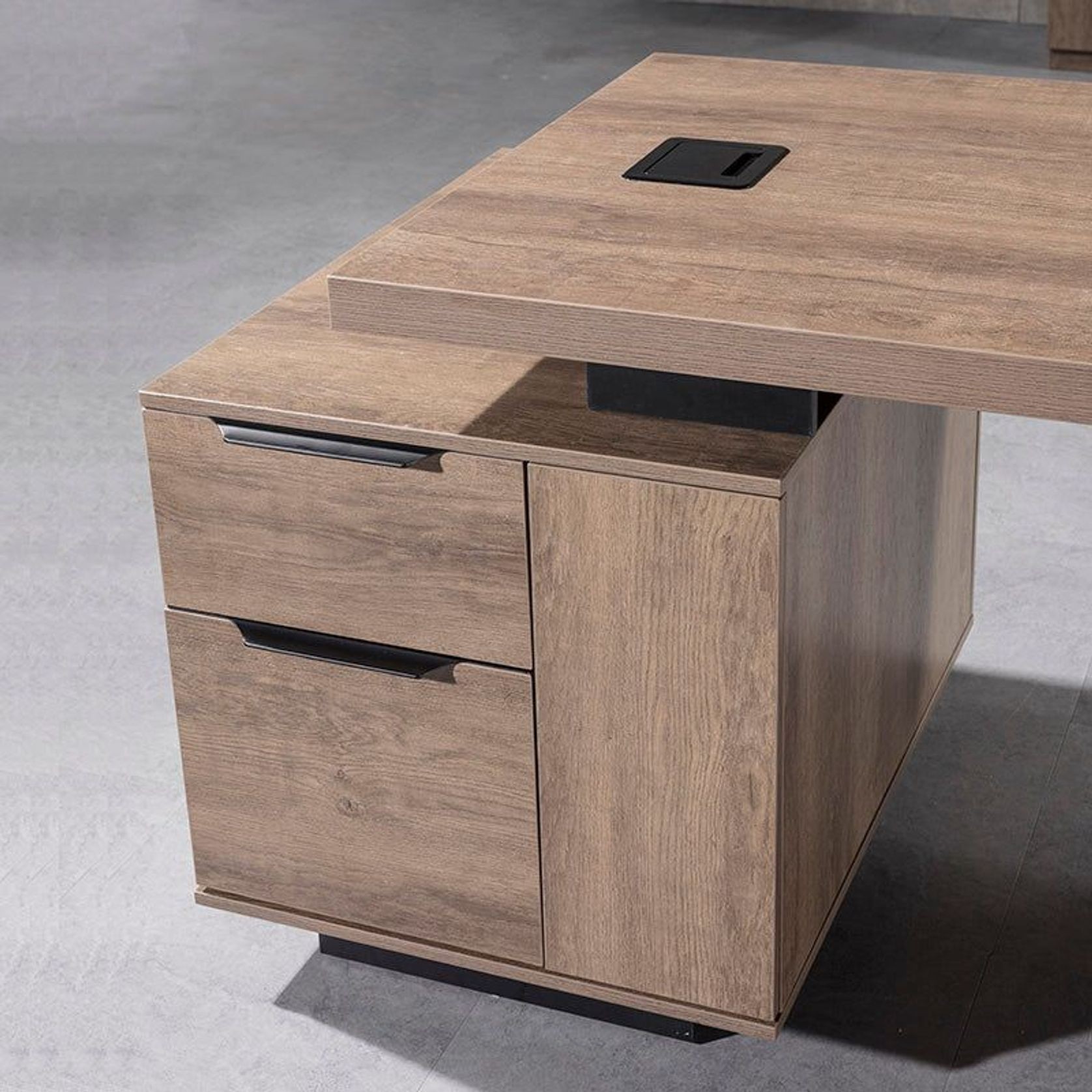 KELLEN Executive Desk with Left Return 1.6-1.8M - Warm Oak & Black gallery detail image