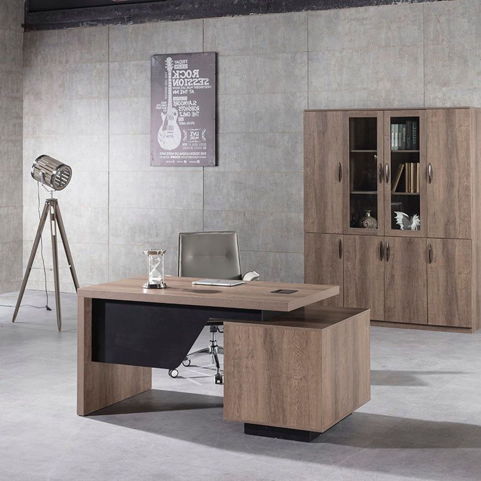 KELLEN Executive Desk with Left Return 1.6-1.8M - Warm Oak & Black gallery detail image