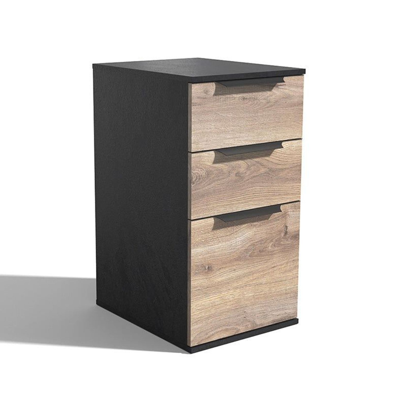 TRIBECA 3 Drawer Filing Cabinet - Warm Oak & Black gallery detail image