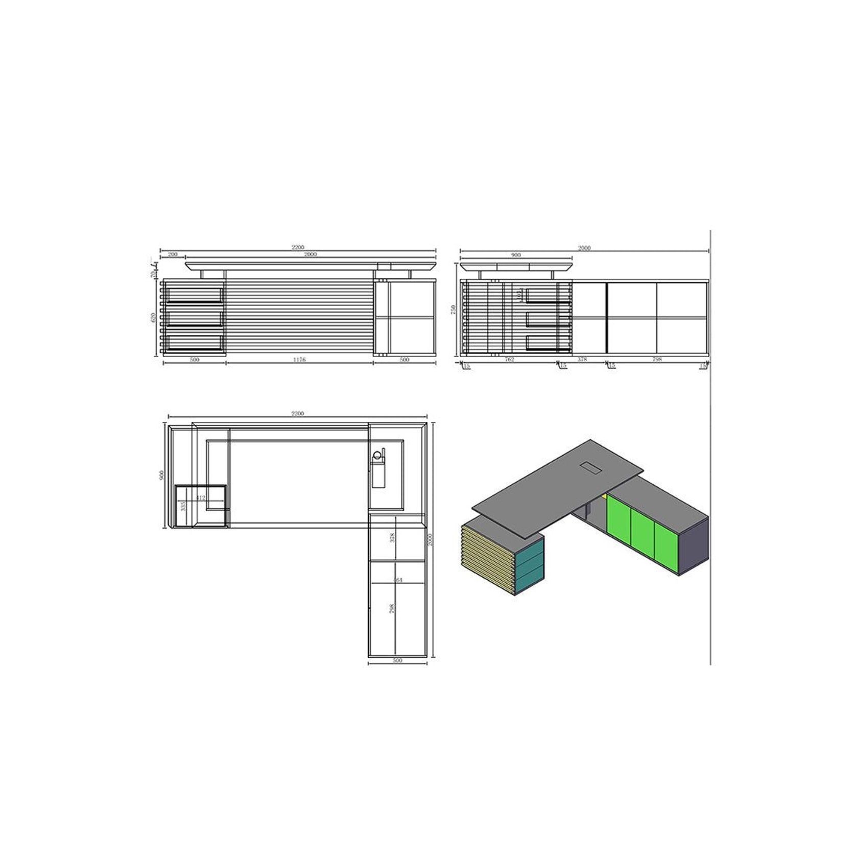 PHOENIX Executive Desk with Left Return 2.2M - Warm Oak & Black gallery detail image