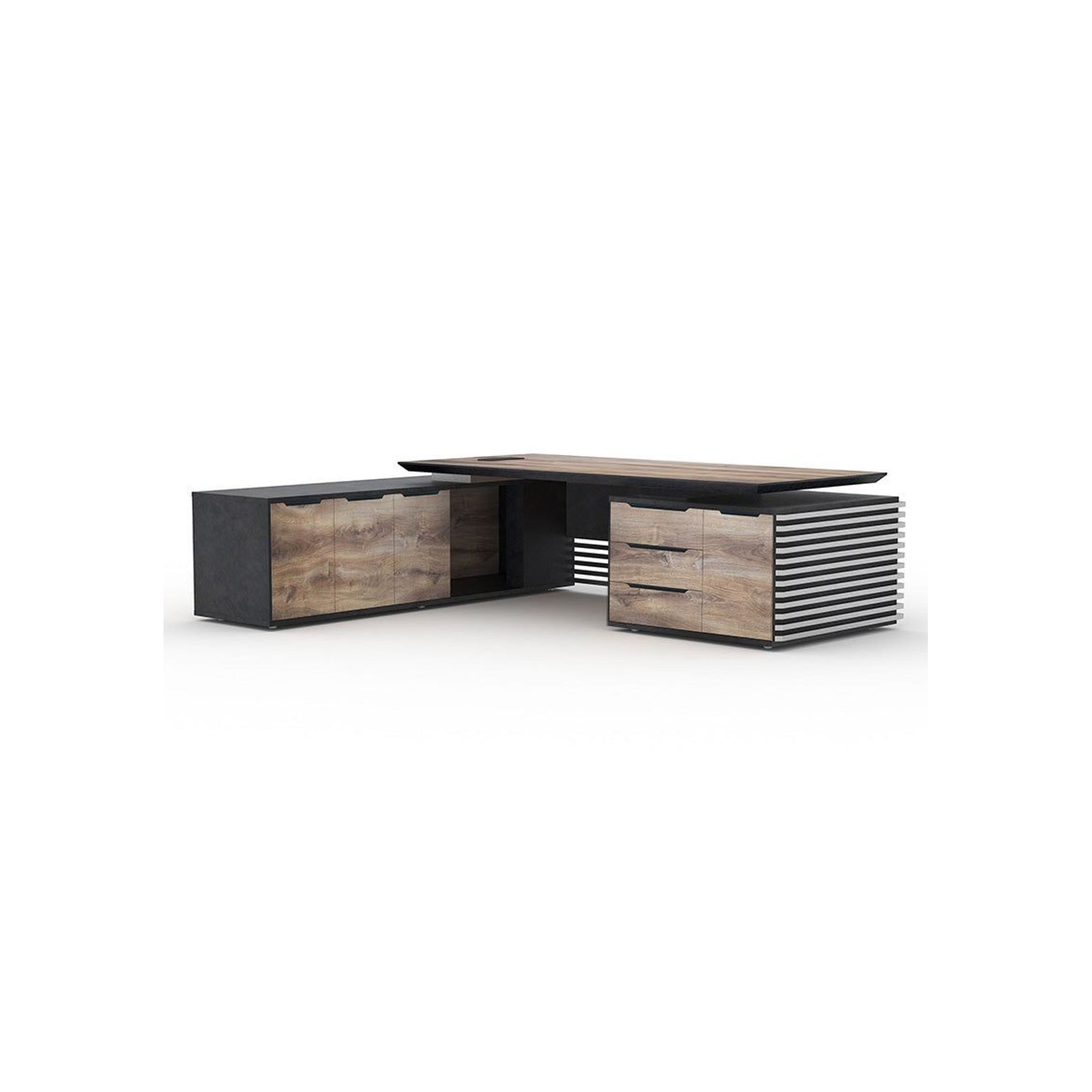 PHOENIX 2.0 - Sit Stand Electric Lift Executive Desk with Right Return 2.8m - Warm Oak & Black gallery detail image