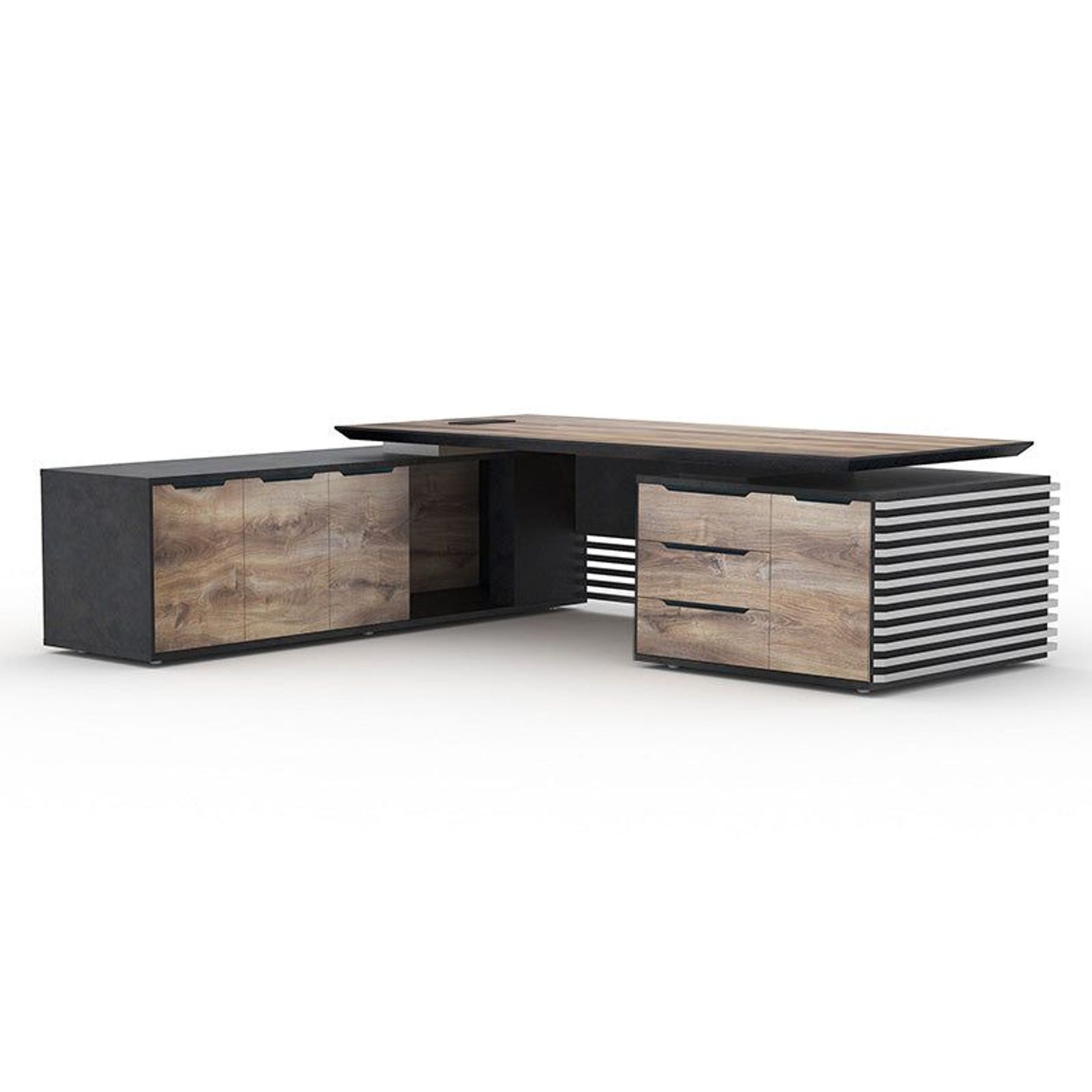 PHOENIX 2.0 - Sit Stand Electric Lift Executive Desk with Right Return 2.8m - Warm Oak & Black gallery detail image