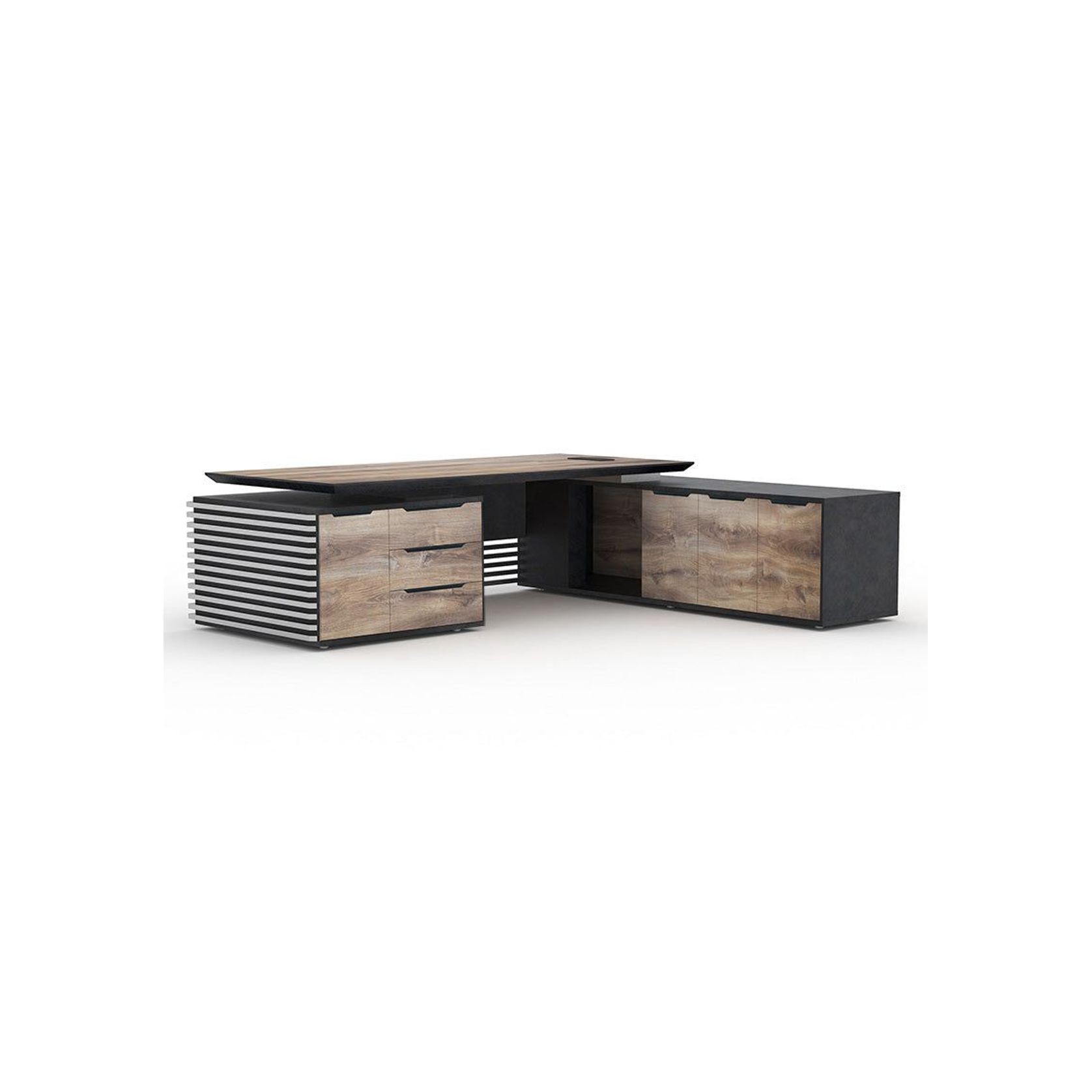 PHOENIX Executive Desk with Right Return 2.8M - Warm Oak & Black gallery detail image