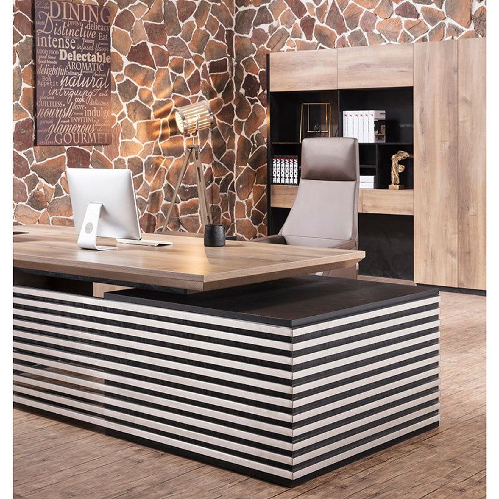 PHOENIX 2.0 - Sit Stand Electric Lift Executive Desk with Right Return 2.8m - Warm Oak & Black gallery detail image