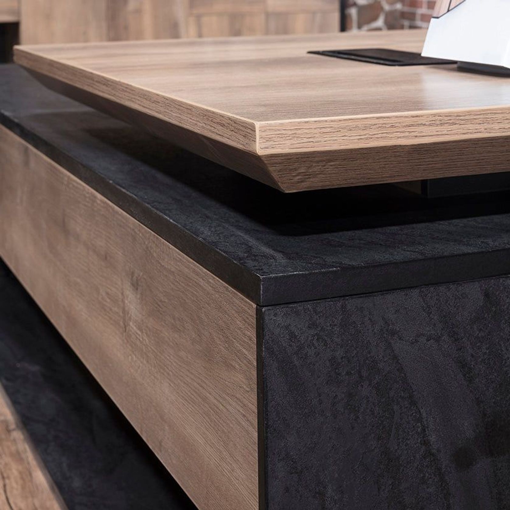 PHOENIX Executive Desk with Left Return 1.8M - Warm Oak & Black gallery detail image