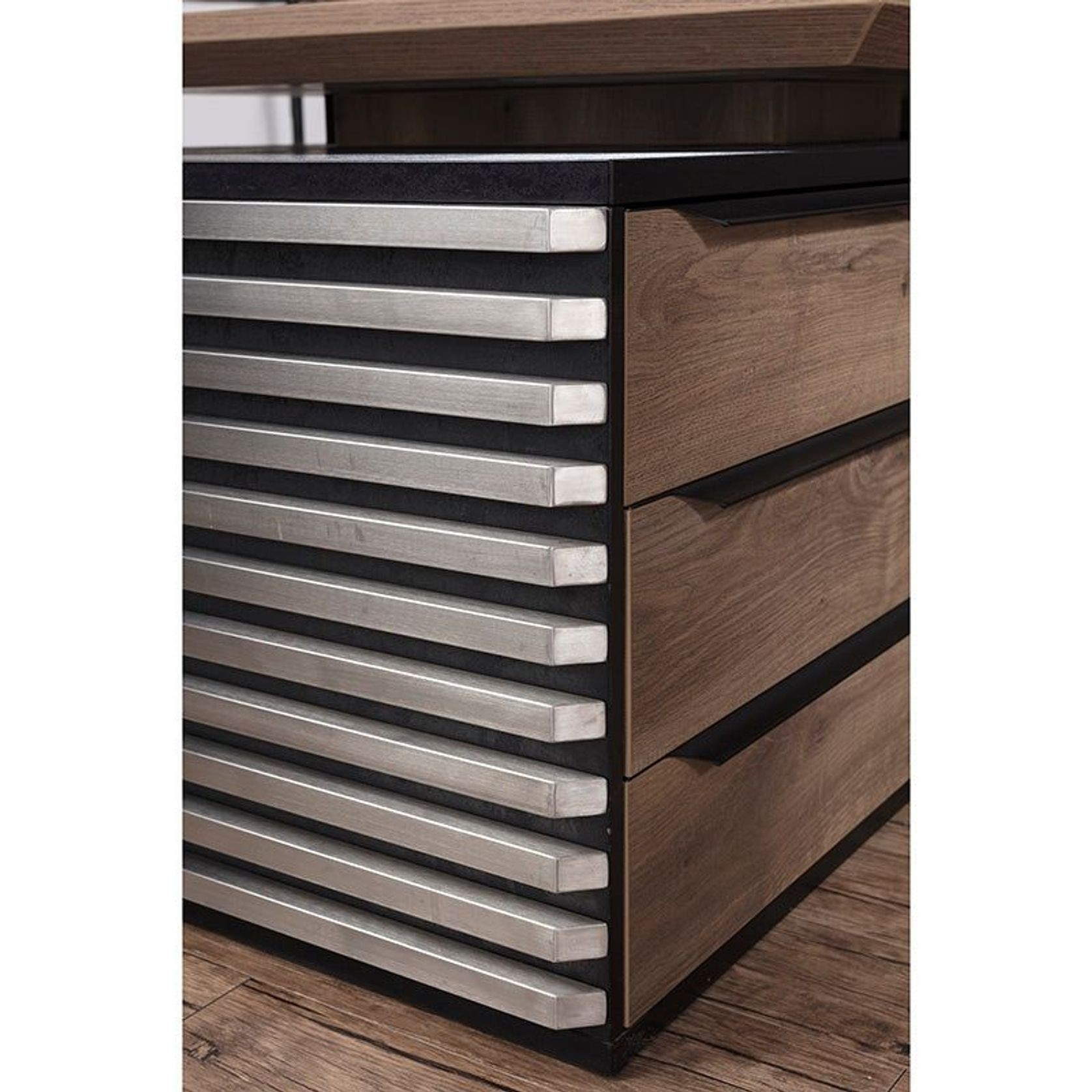PHOENIX 2.0 - Sit Stand Electric Lift Executive Desk with Right Return 2.8m - Warm Oak & Black gallery detail image