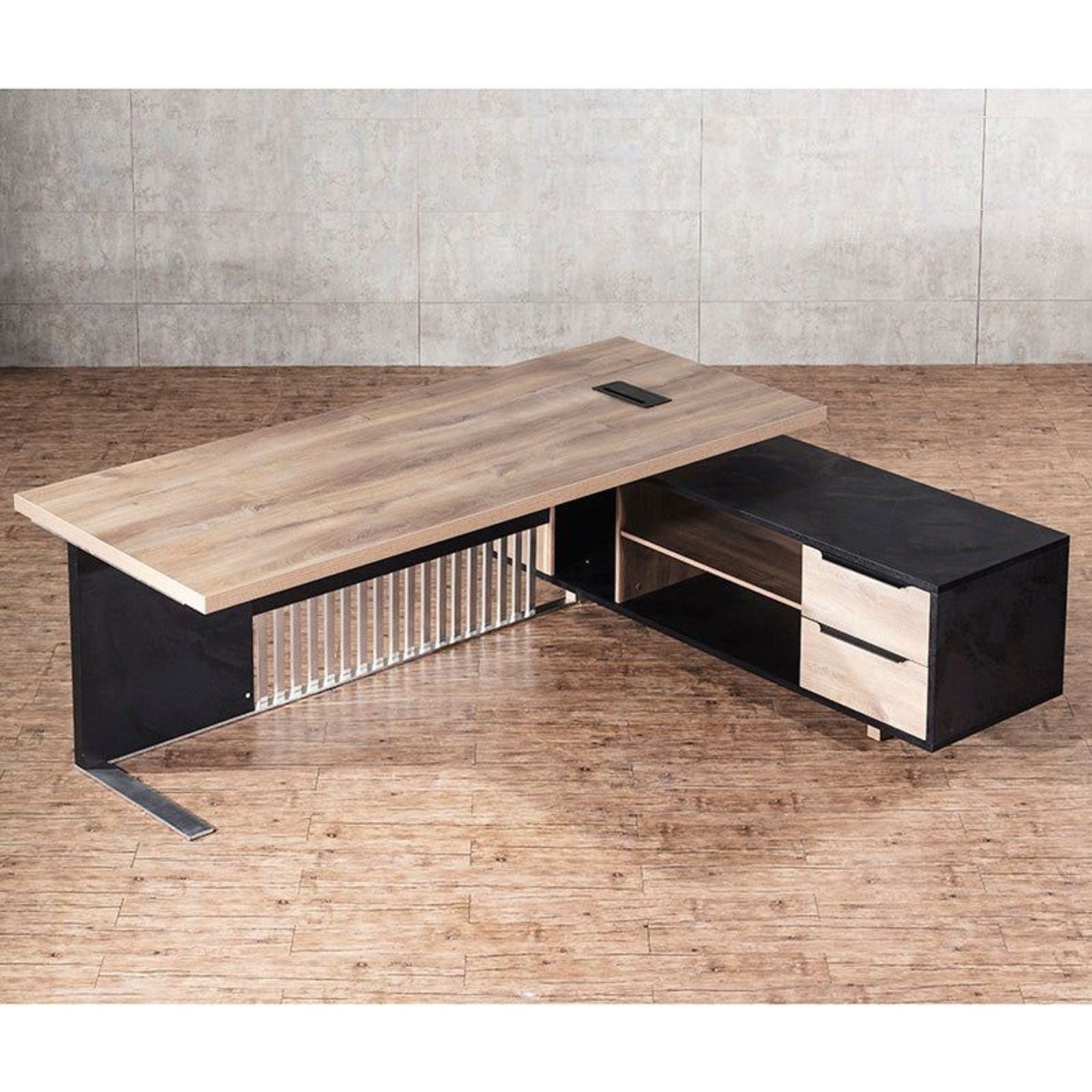 DAXTON Executive Desk with Right Return 2.4M - Warm Oak & Black gallery detail image