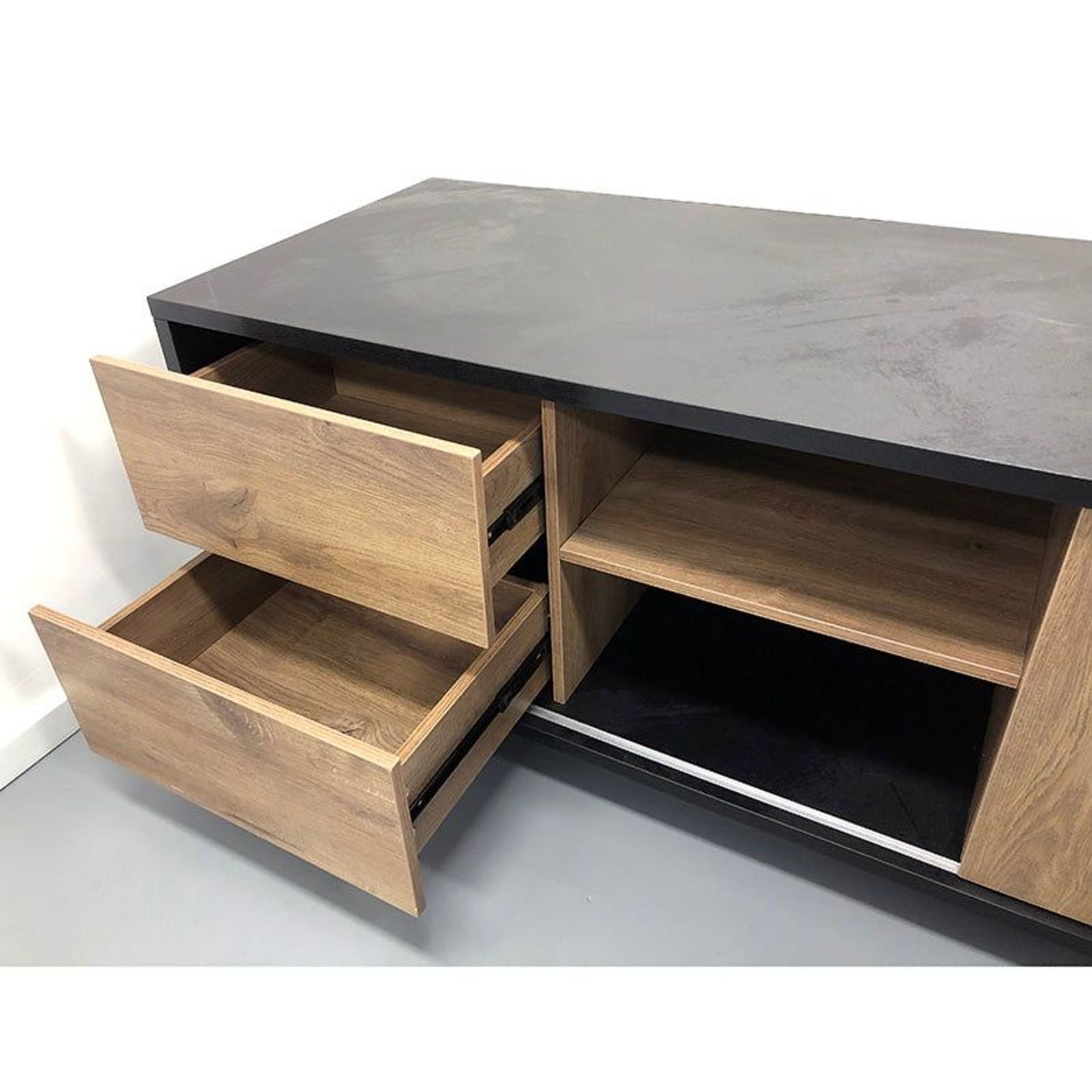 EASTON Sit Stand Electric Lift Executive Desk with Left Return 2.2m - Warm Oak & Black gallery detail image