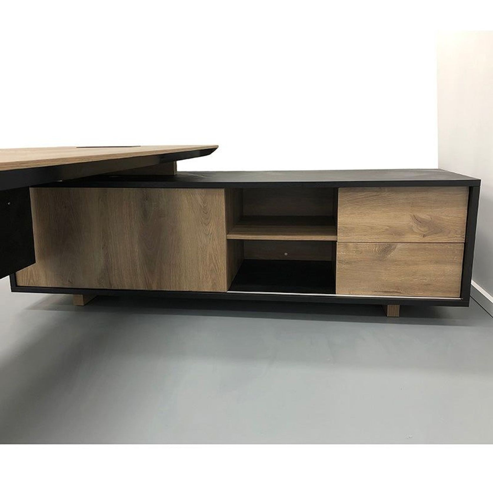 EASTON Sit Stand Electric Lift Executive Desk with Right Return 2.2M - Warm Oak & Black gallery detail image