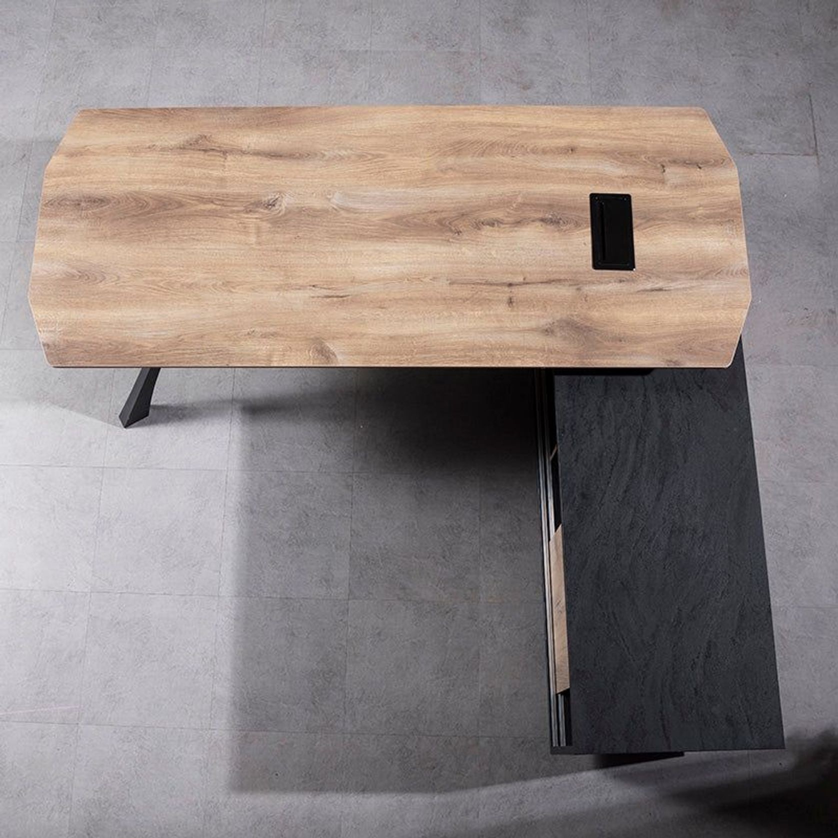 EASTON Sit Stand Electric Lift Executive Desk with Right Return 2.2M - Warm Oak & Black gallery detail image