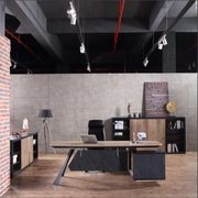 EASTON Executive Desk with Left Return 2.2-2.4m - Warm Oak & Black gallery detail image