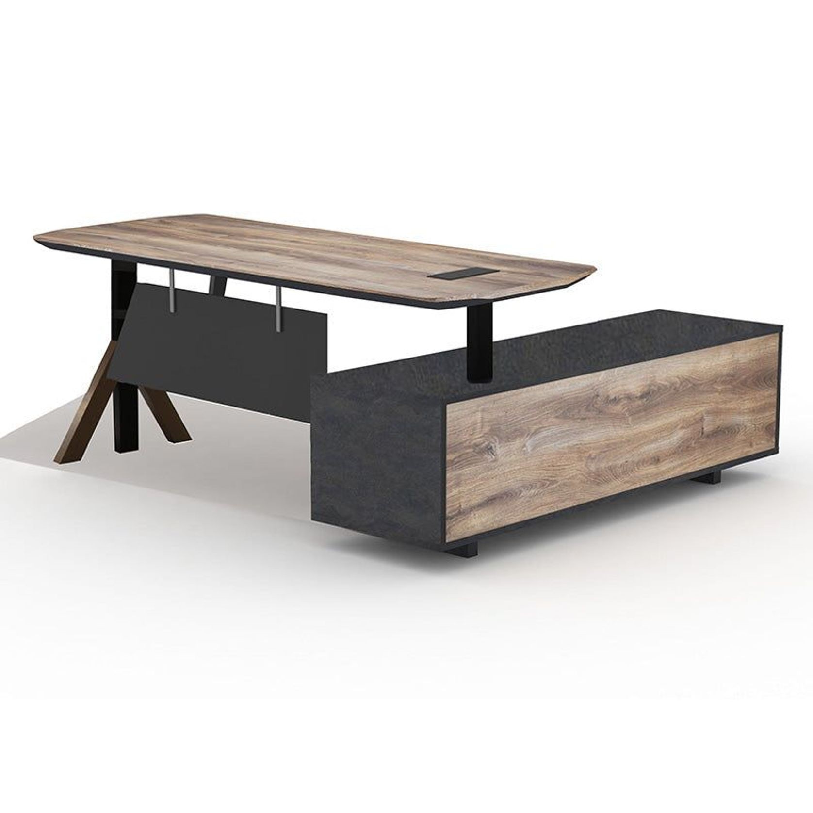 EASTON Sit Stand Electric Lift Executive Desk with Left Return 2.2m - Warm Oak & Black gallery detail image