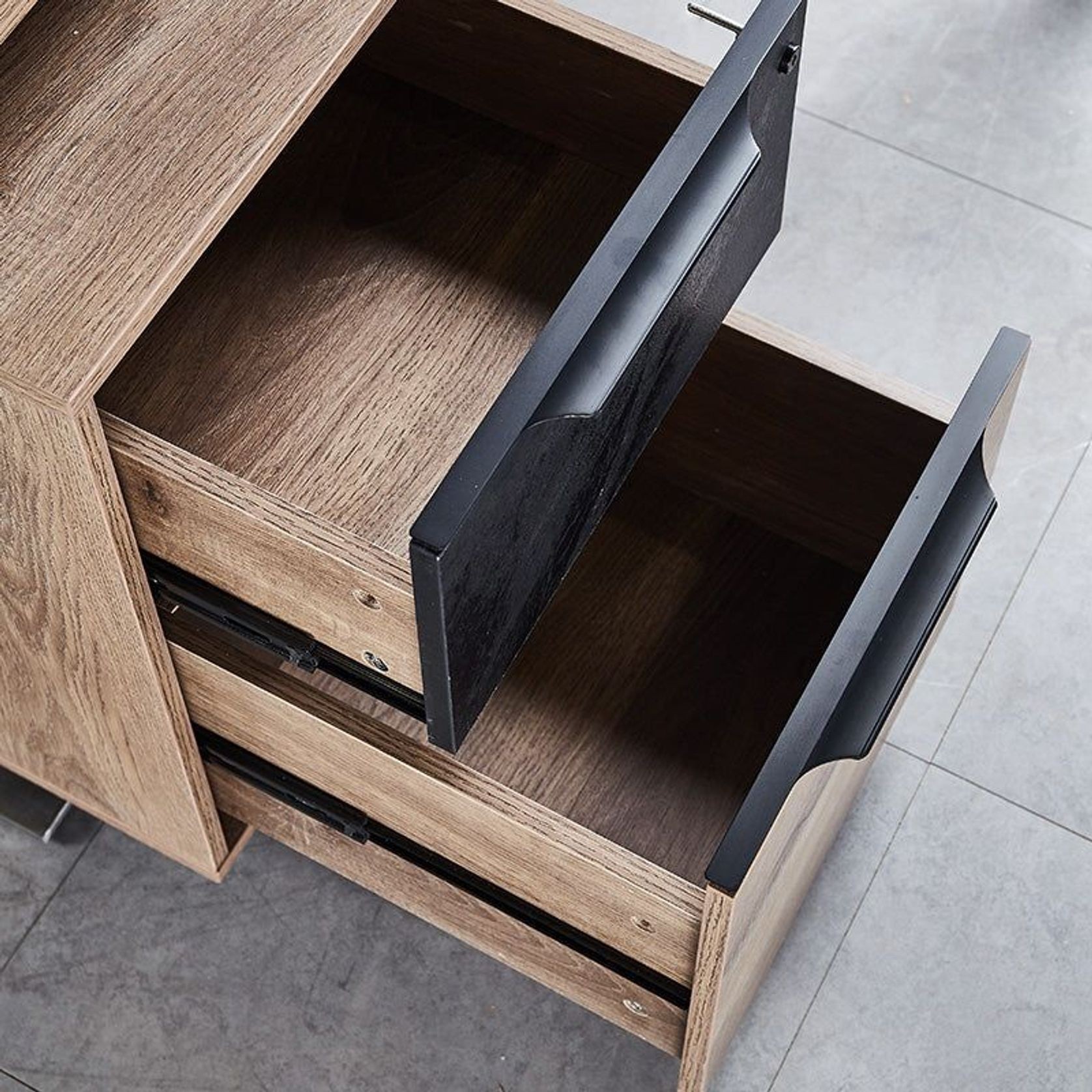 Daxton Mobile Cabinet 41cm - Warm Oak & Black gallery detail image