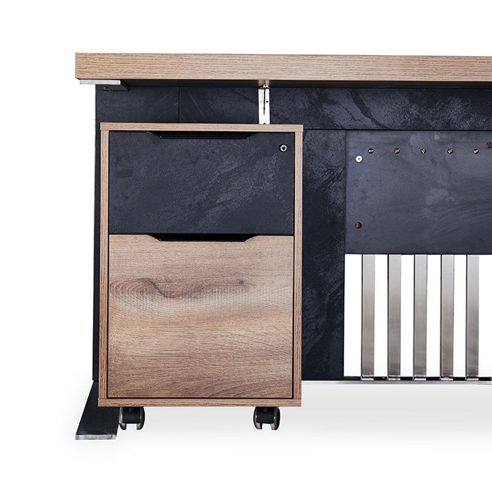 Daxton Mobile Cabinet 41cm - Warm Oak & Black gallery detail image