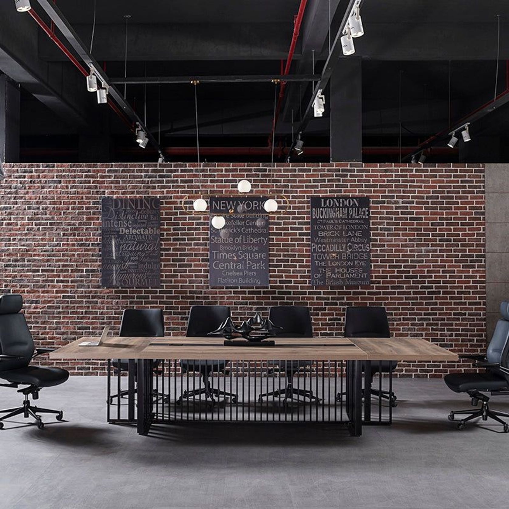 VIDAL Boardroom Table 3.6cm x 1.2m - Warm Oak & Black gallery detail image