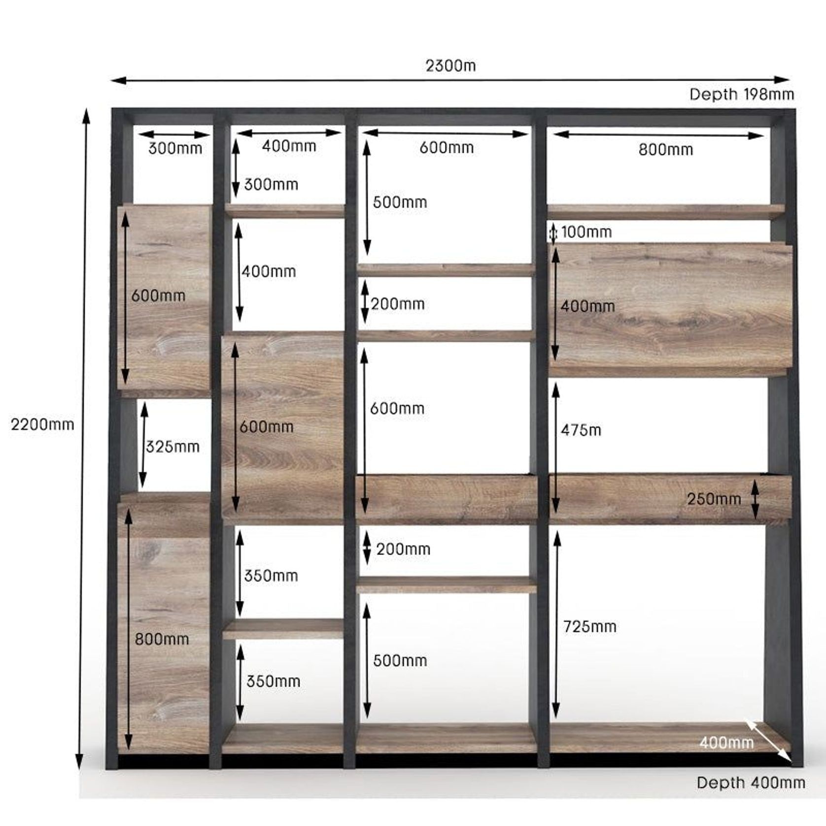 BARON Display Unit 230cm - Warm Oak & Black gallery detail image