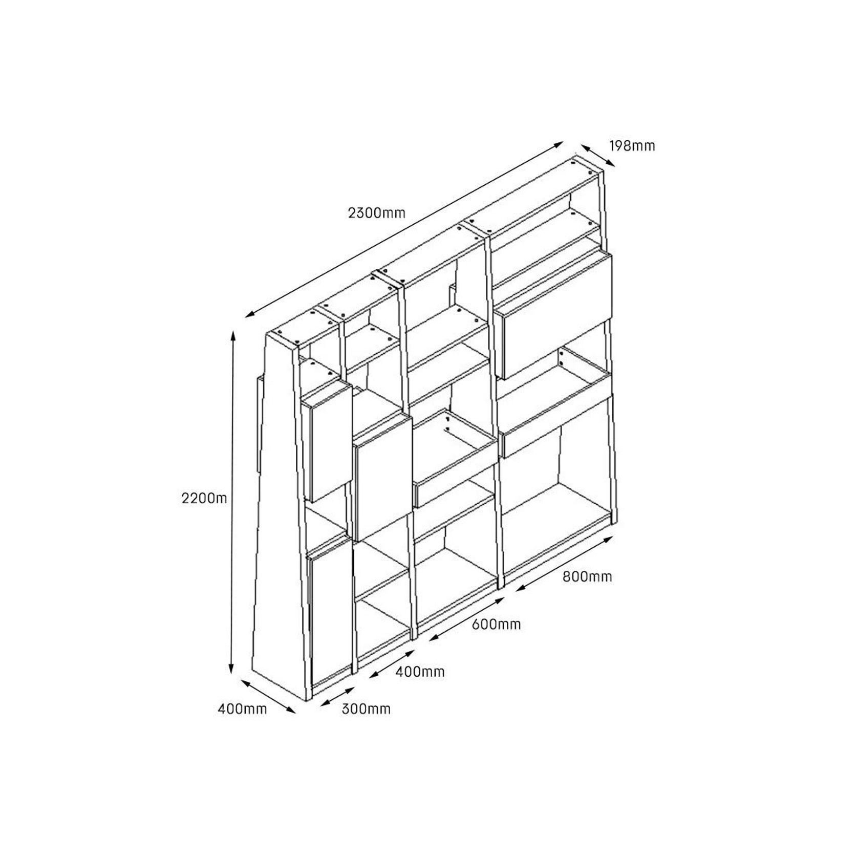 BARON Display Unit 230cm - Warm Oak & Black gallery detail image