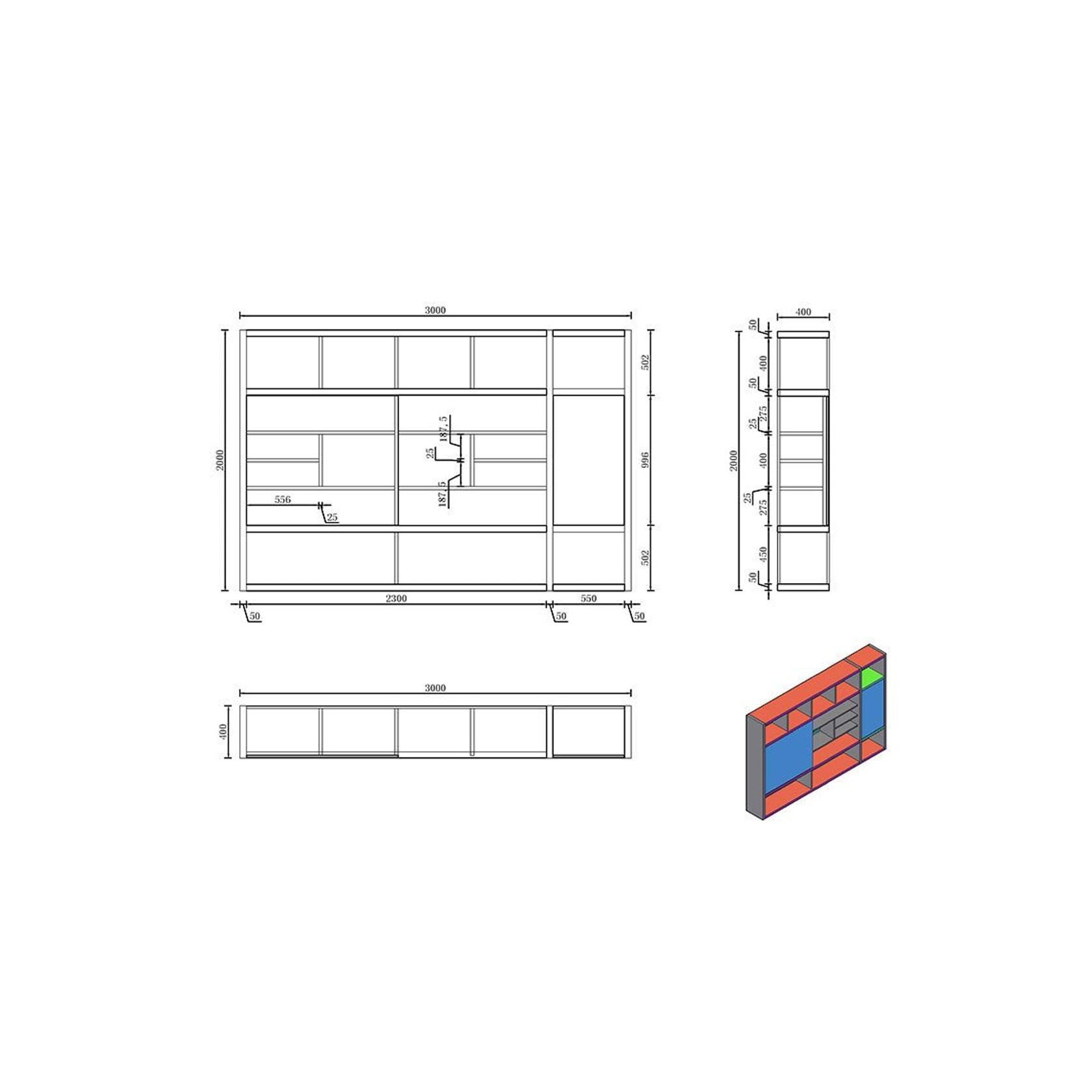 PHOENIX Display Wall Unit 3.0M - Warm Oak & Black gallery detail image