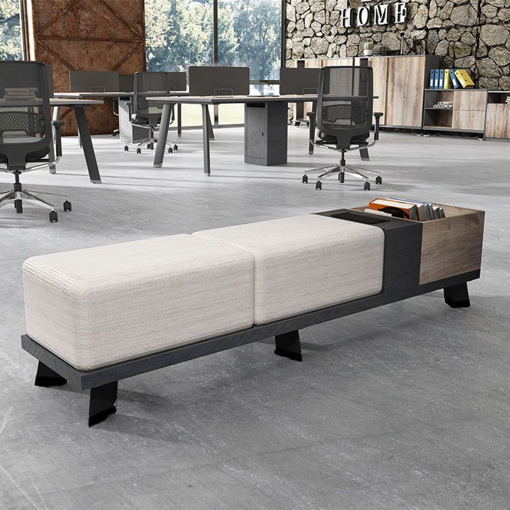 HALDIS Bench 180cm - Warm Oak & Black gallery detail image
