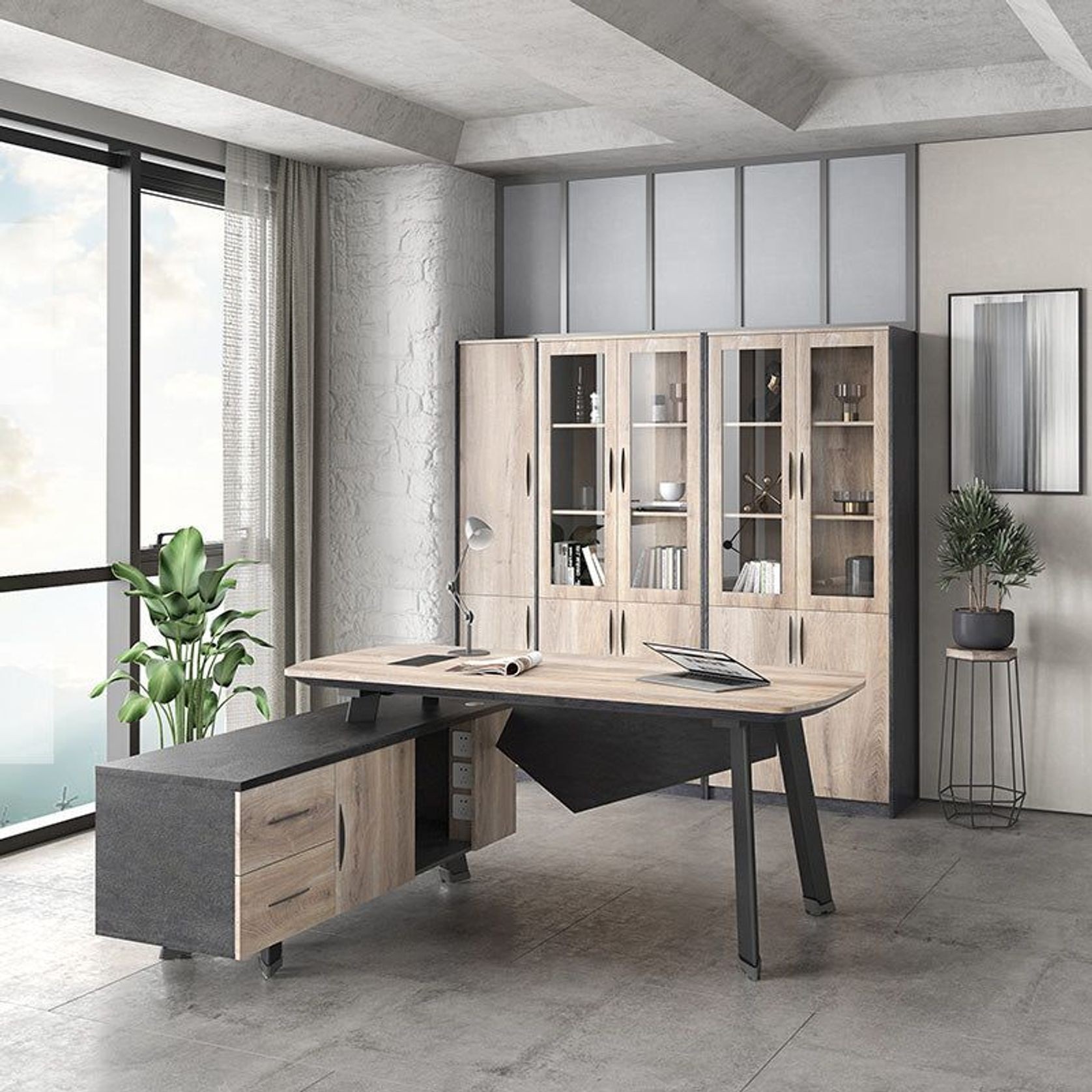 ARTO Executive Office Desk with Reversible Return 1.8M - 2.0M - Warm Oak & Black gallery detail image