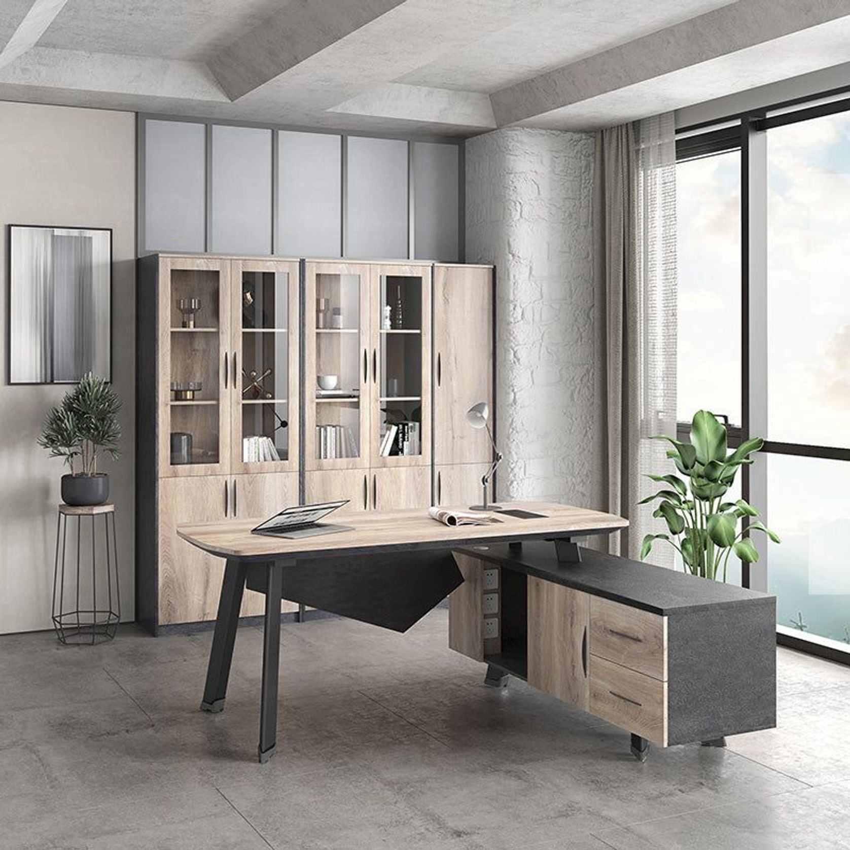 ARTO Executive Office Desk with Reversible Return 1.8M - 2.0M - Warm Oak & Black gallery detail image