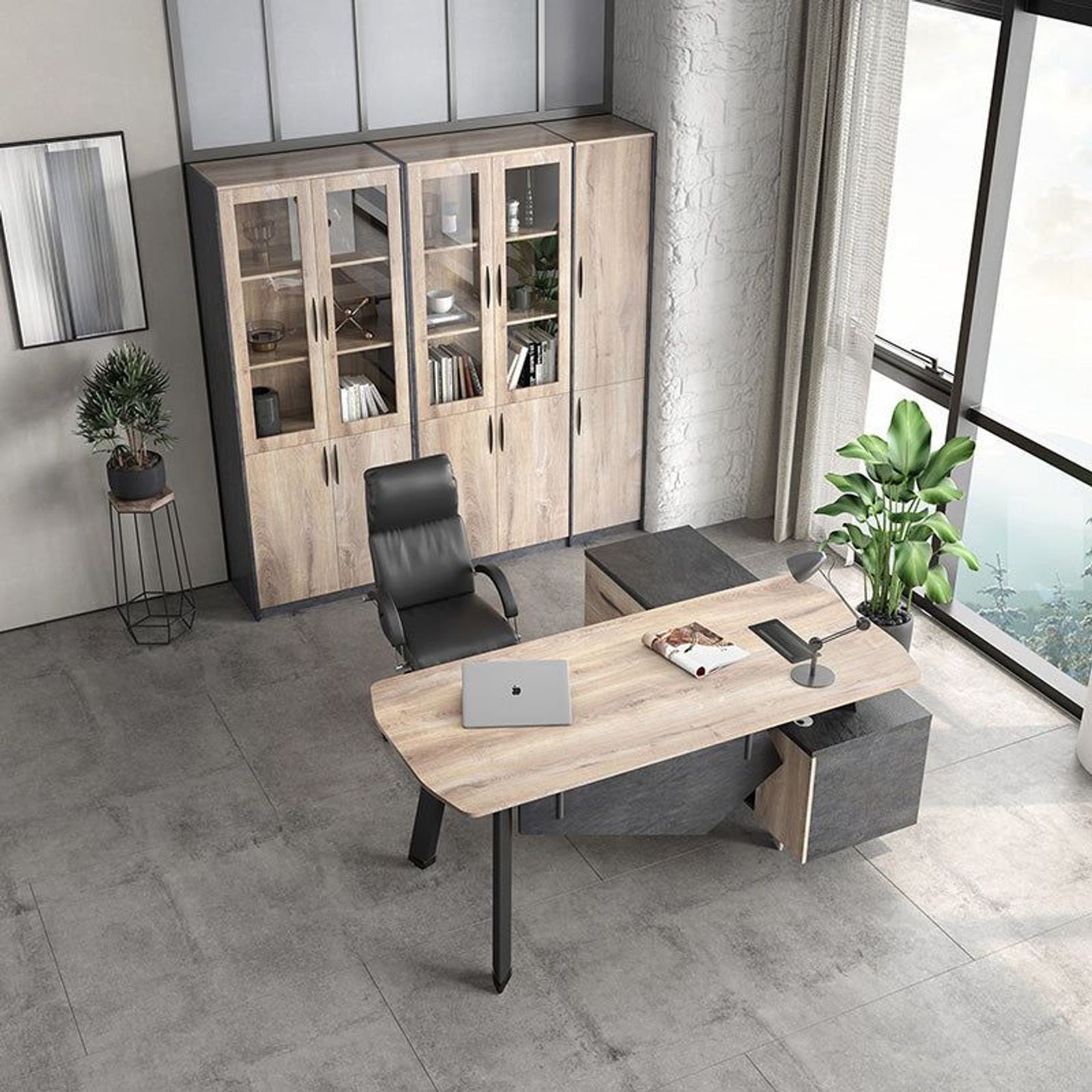 ARTO Executive Office Desk with Reversible Return 1.8M - 2.0M - Warm Oak & Black gallery detail image