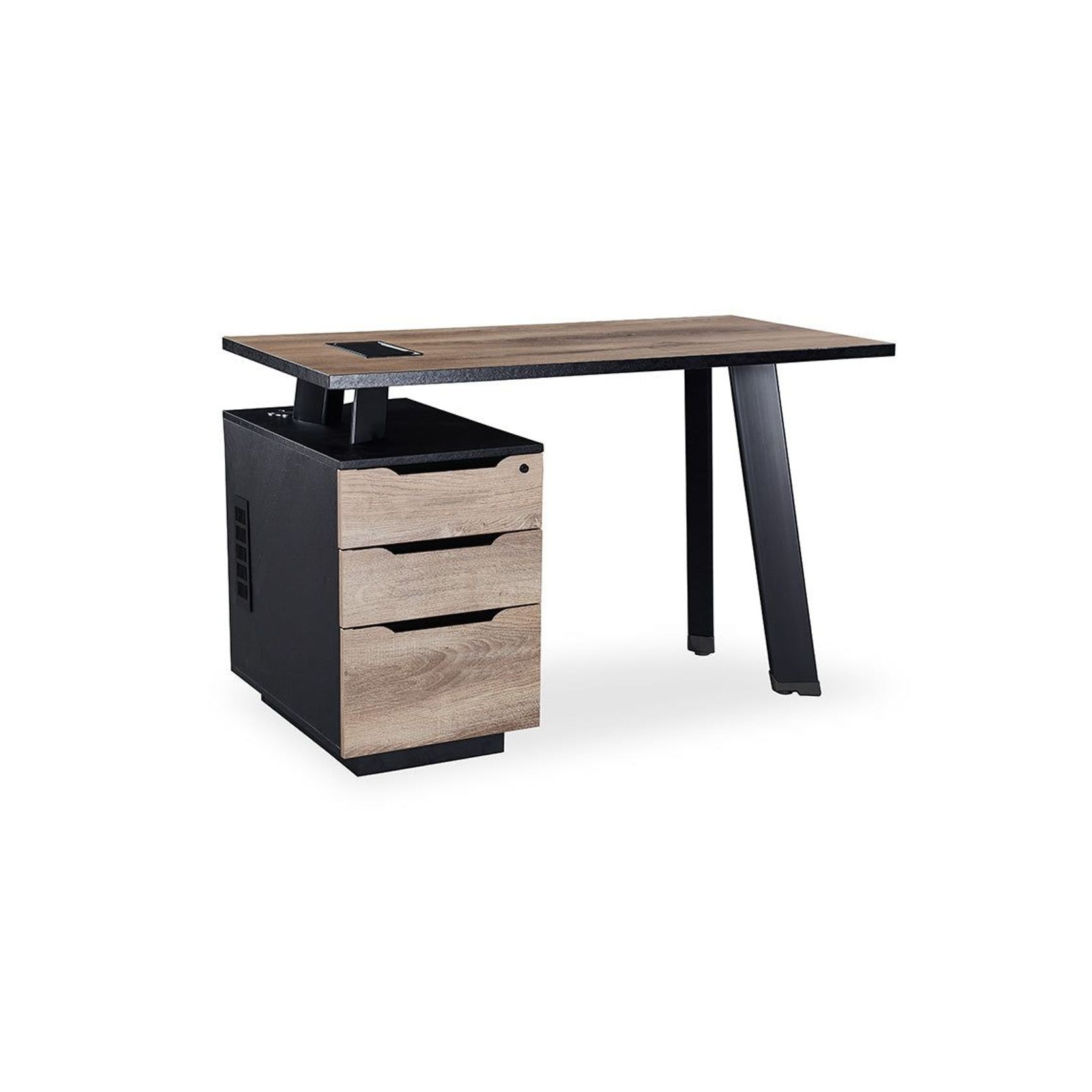 ARTO Single Workstation Desk with Left Cabinet 1.2M - Warm Oak & Black gallery detail image