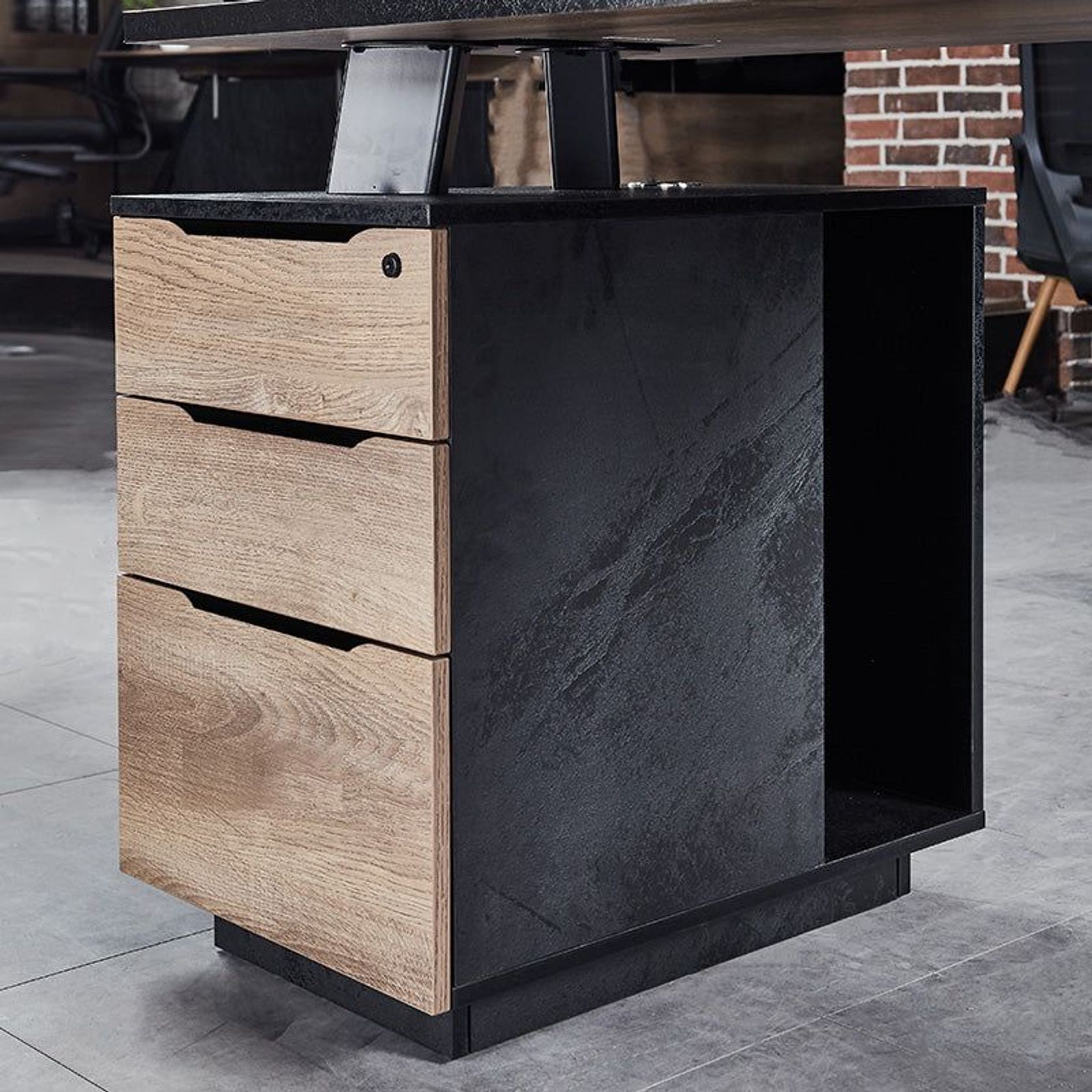 ARTO Single Workstation Desk with Left Cabinet 1.2M - Warm Oak & Black gallery detail image