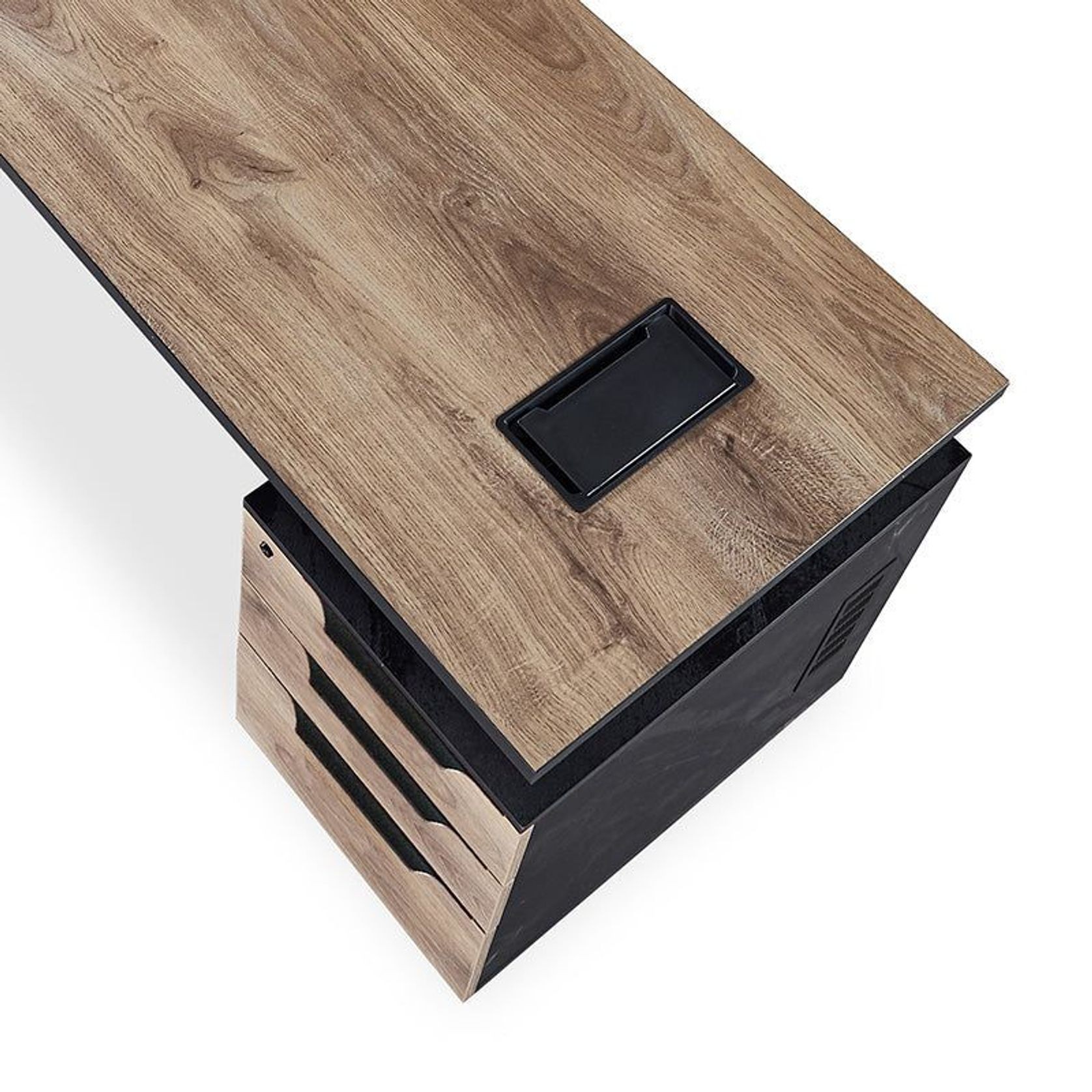 ARTO Single Workstation Desk with Right Cabinet 1.2M - Warm Oak & Black gallery detail image