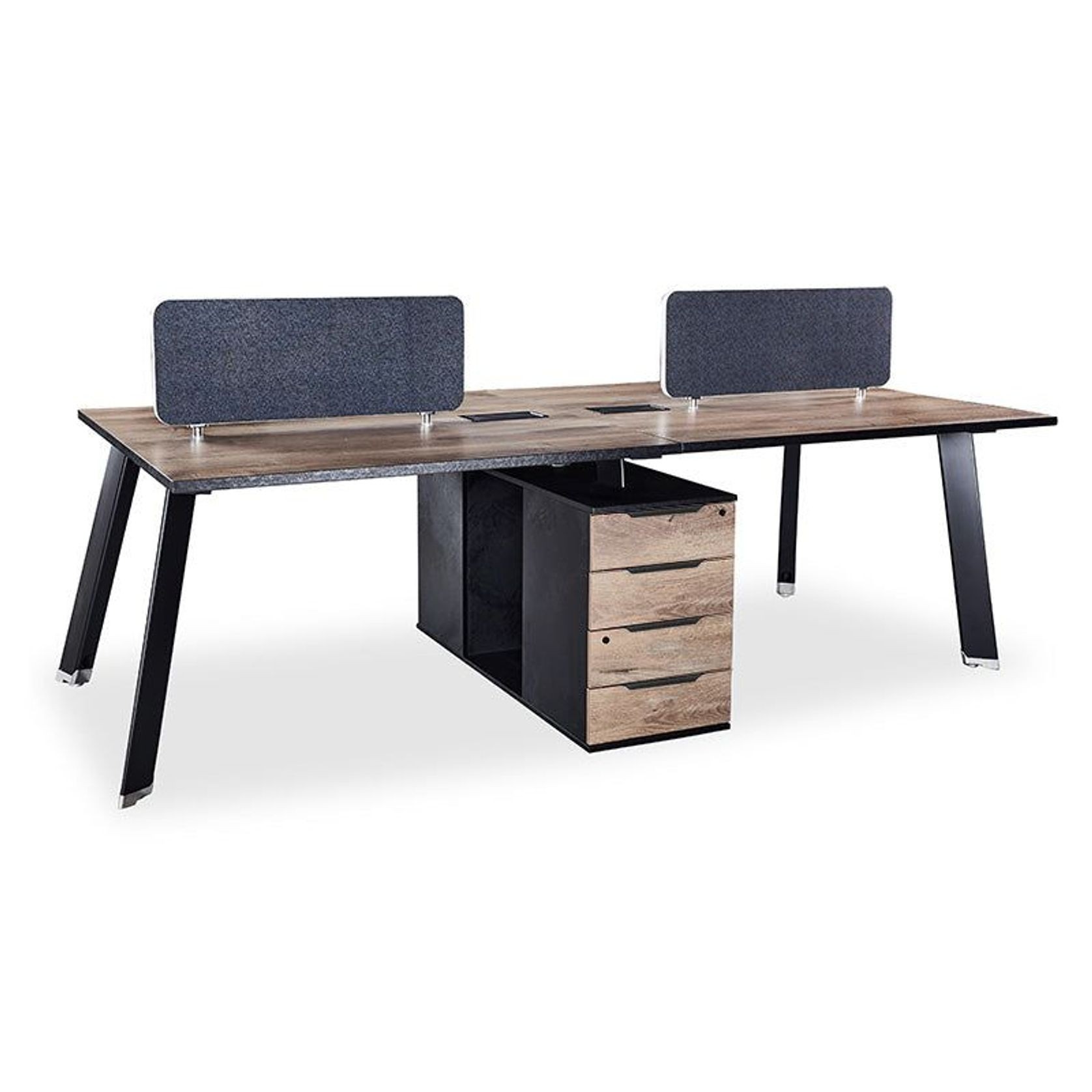 ARTO 4 People Back to Back Workstation 2 Cabinets  2.4M - Warm Oak & Black gallery detail image