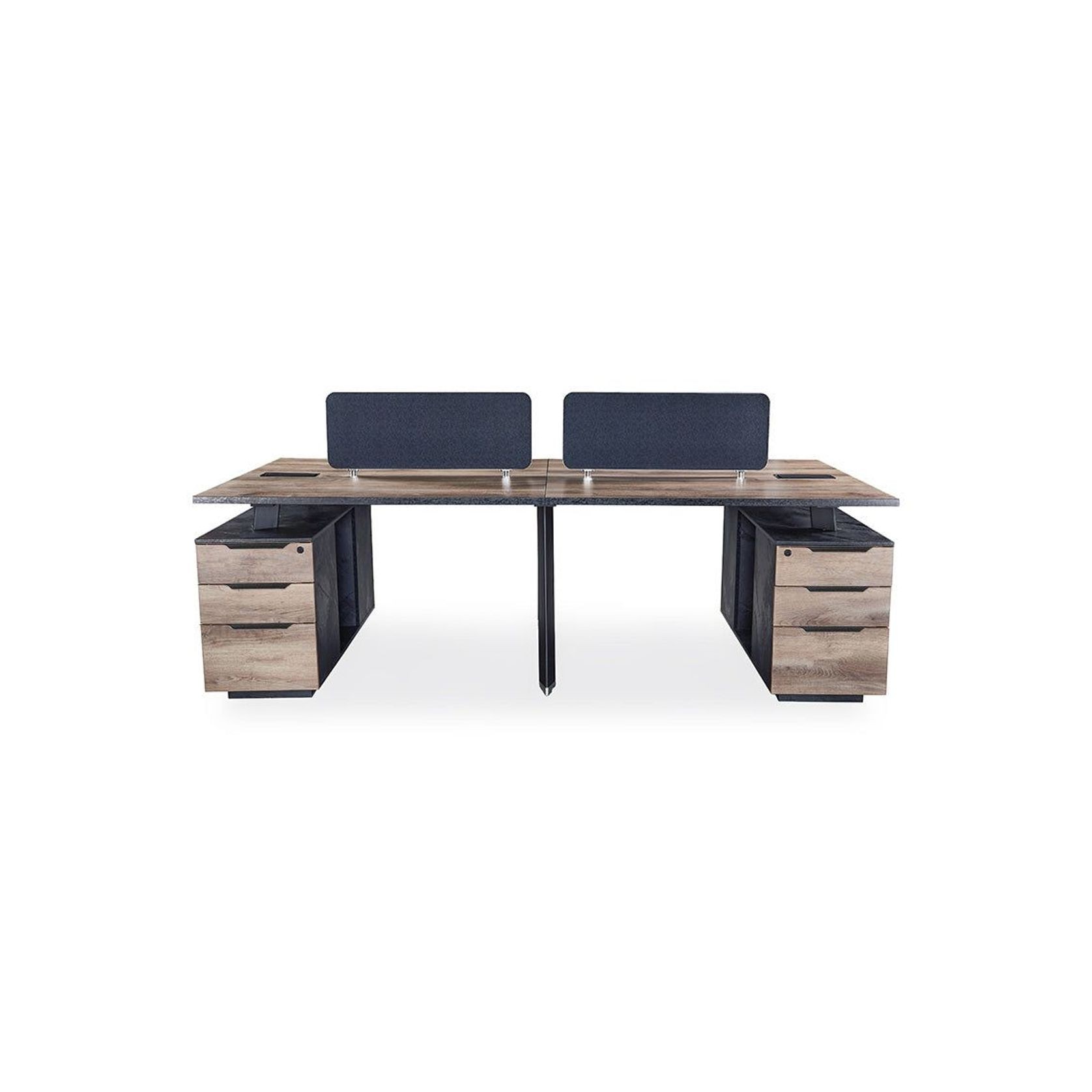 ARTO 4 people Back to Back Workstation 4 Cabinets 2.4M - Warm Oak & Black gallery detail image