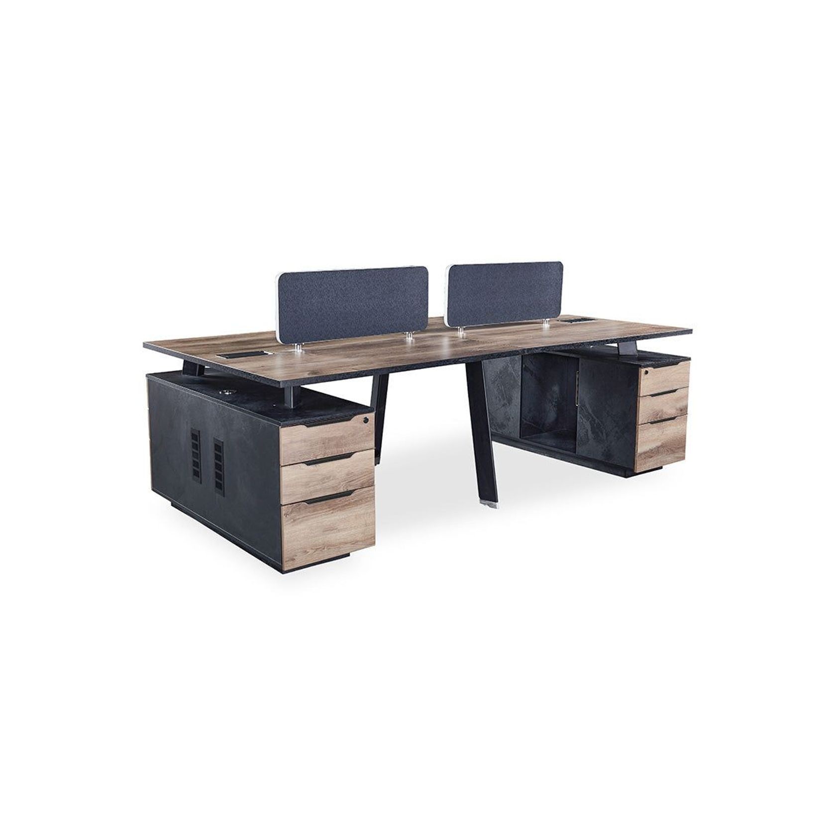 ARTO 4 people Back to Back Workstation 4 Cabinets 2.4M - Warm Oak & Black gallery detail image