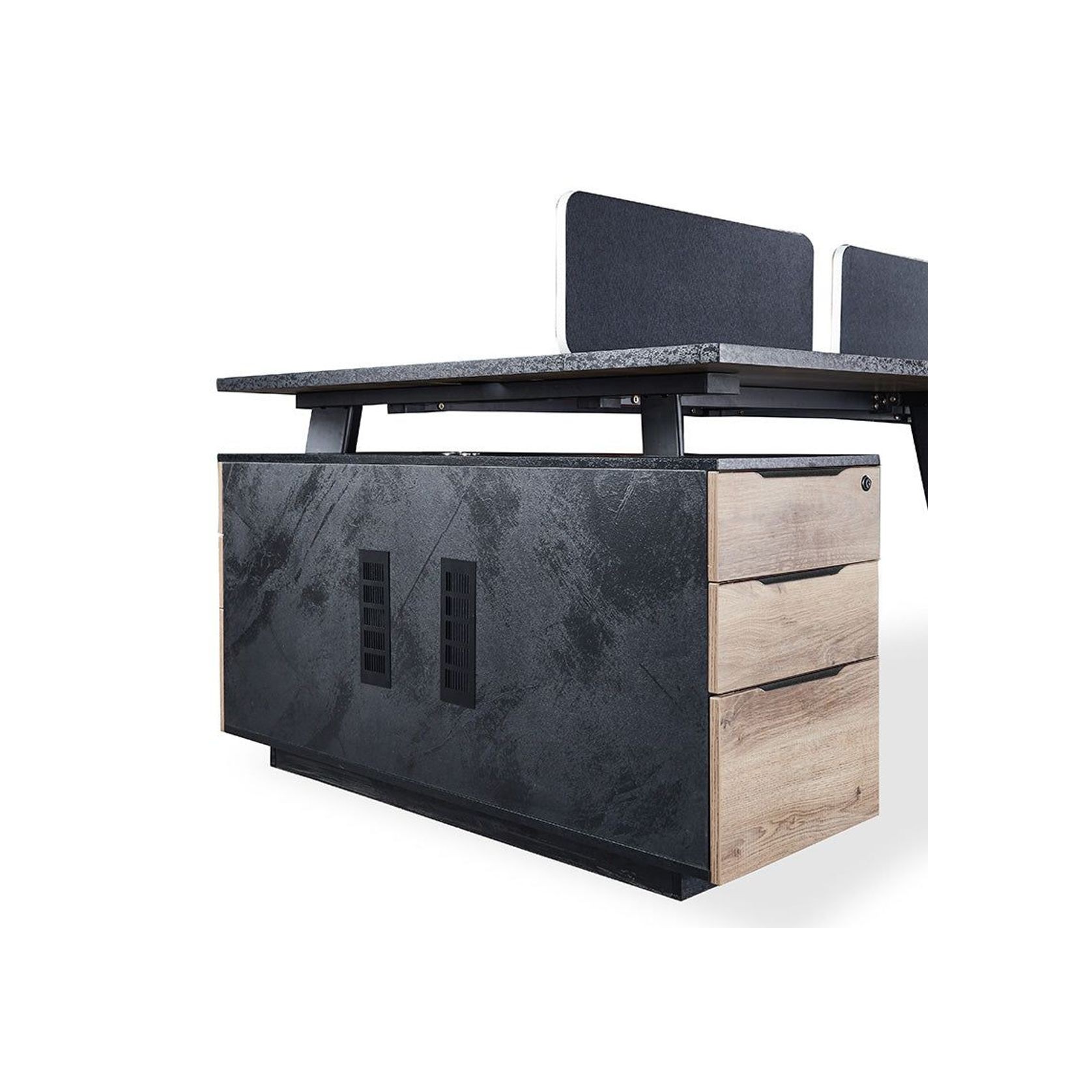 ARTO 4 people Back to Back Workstation 4 Cabinets 2.4M - Warm Oak & Black gallery detail image