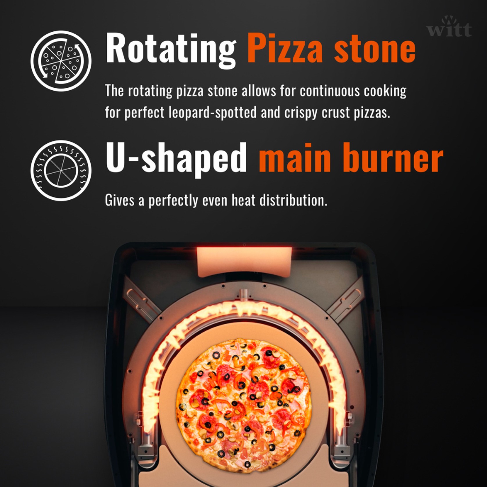 WITT Etna Rotante Gas Powered Pizza Oven w/ Twin Burner & Rotating Stone 16" - Graphite gallery detail image