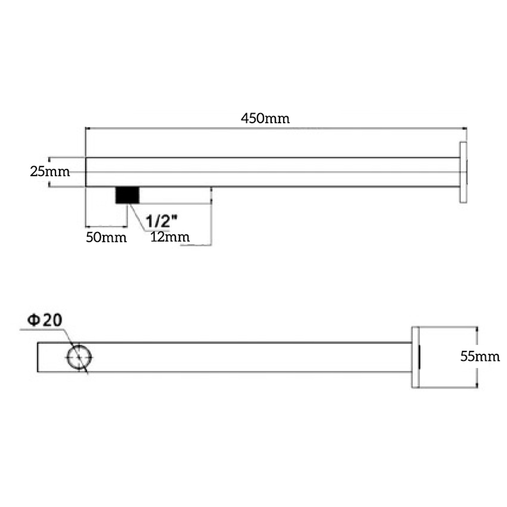 Mica Wall Shower Arm | 450mm | Straight gallery detail image