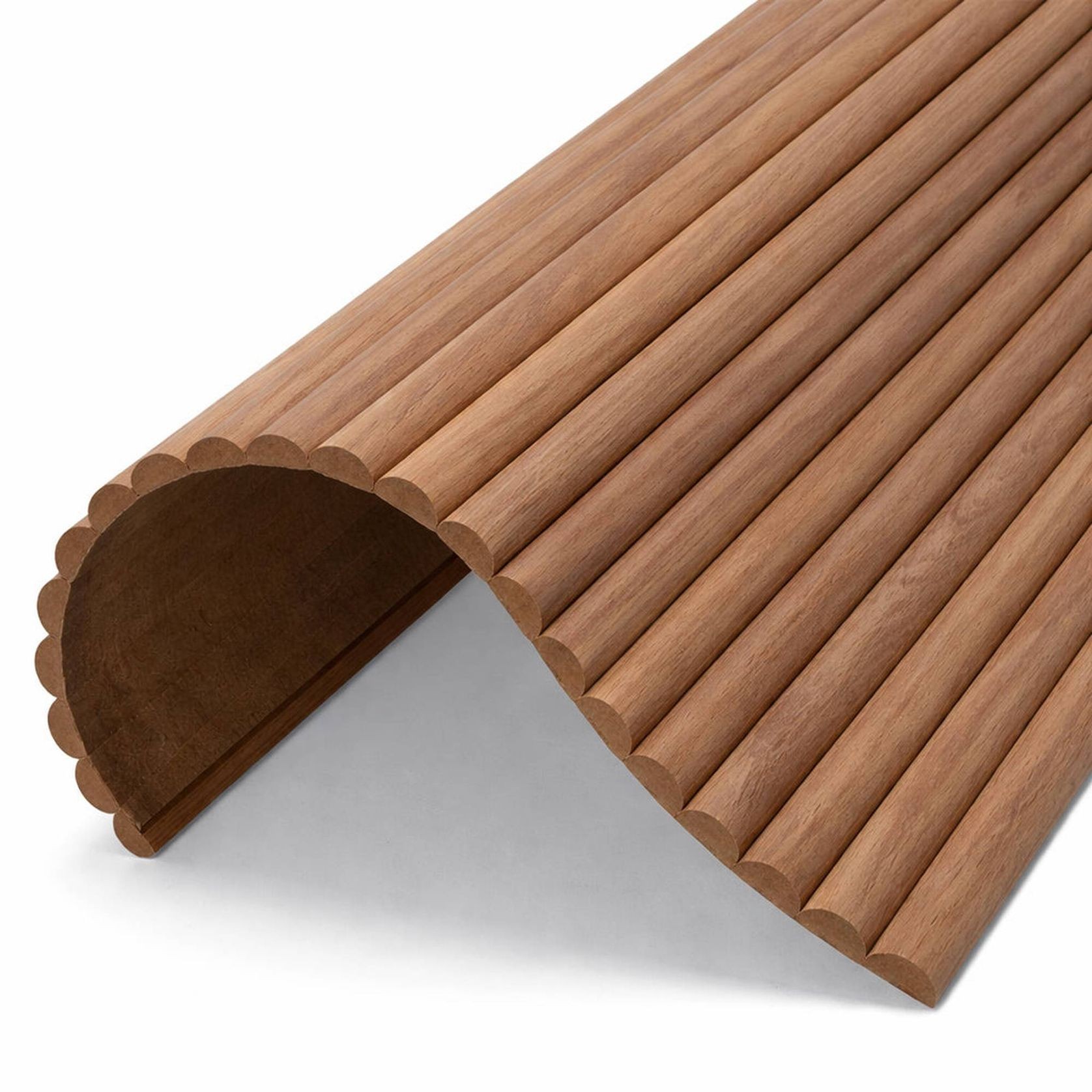 WOODFLEX Flexible Wooden Slat Wall Panel - Walnut Veneer - 2700mm - Half Round 27mm gallery detail image