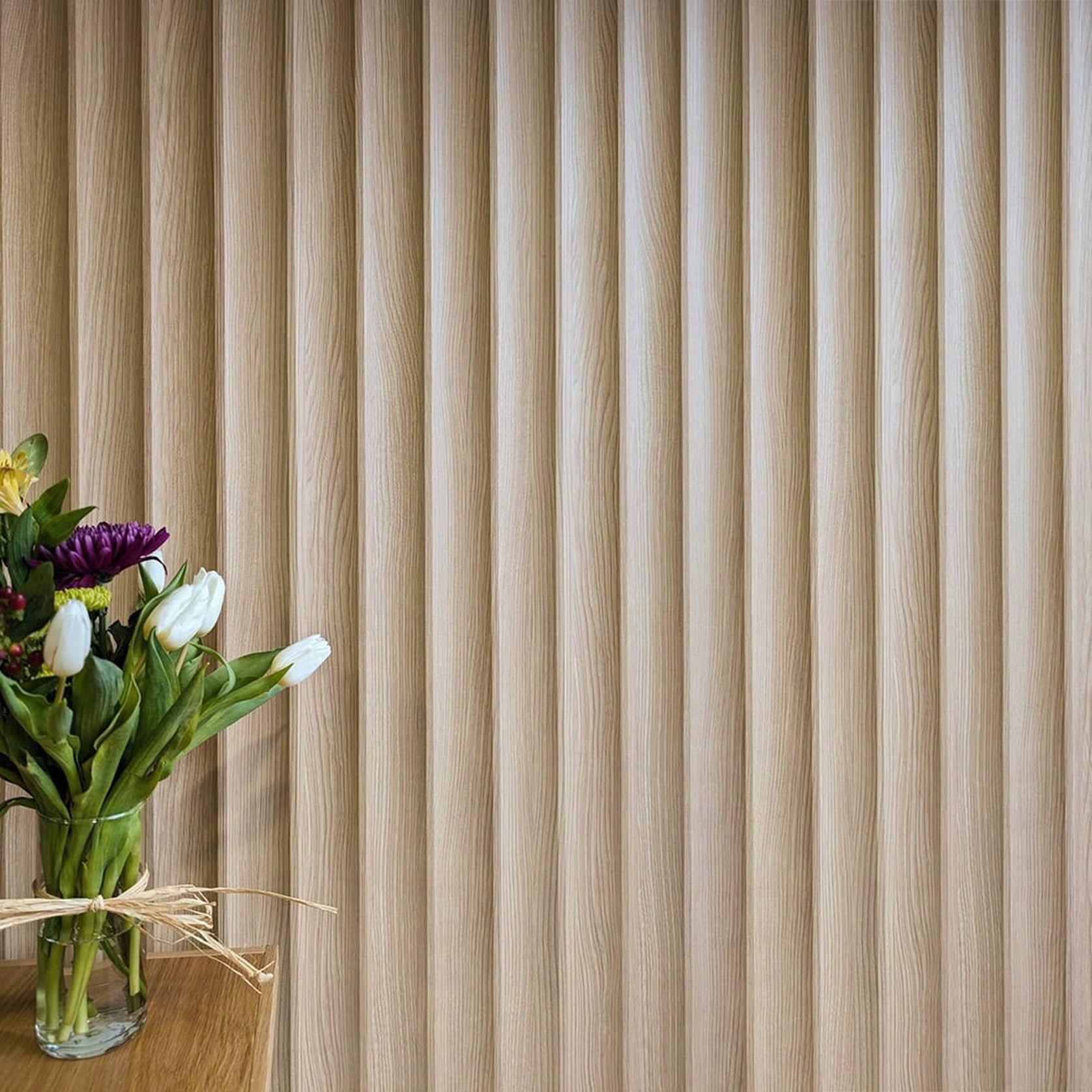 WOODFLEX® FLOW Flexible Wooden Wall Panel - Oak Veneer - 2700mm x 600mm - Wave 37.5mm gallery detail image