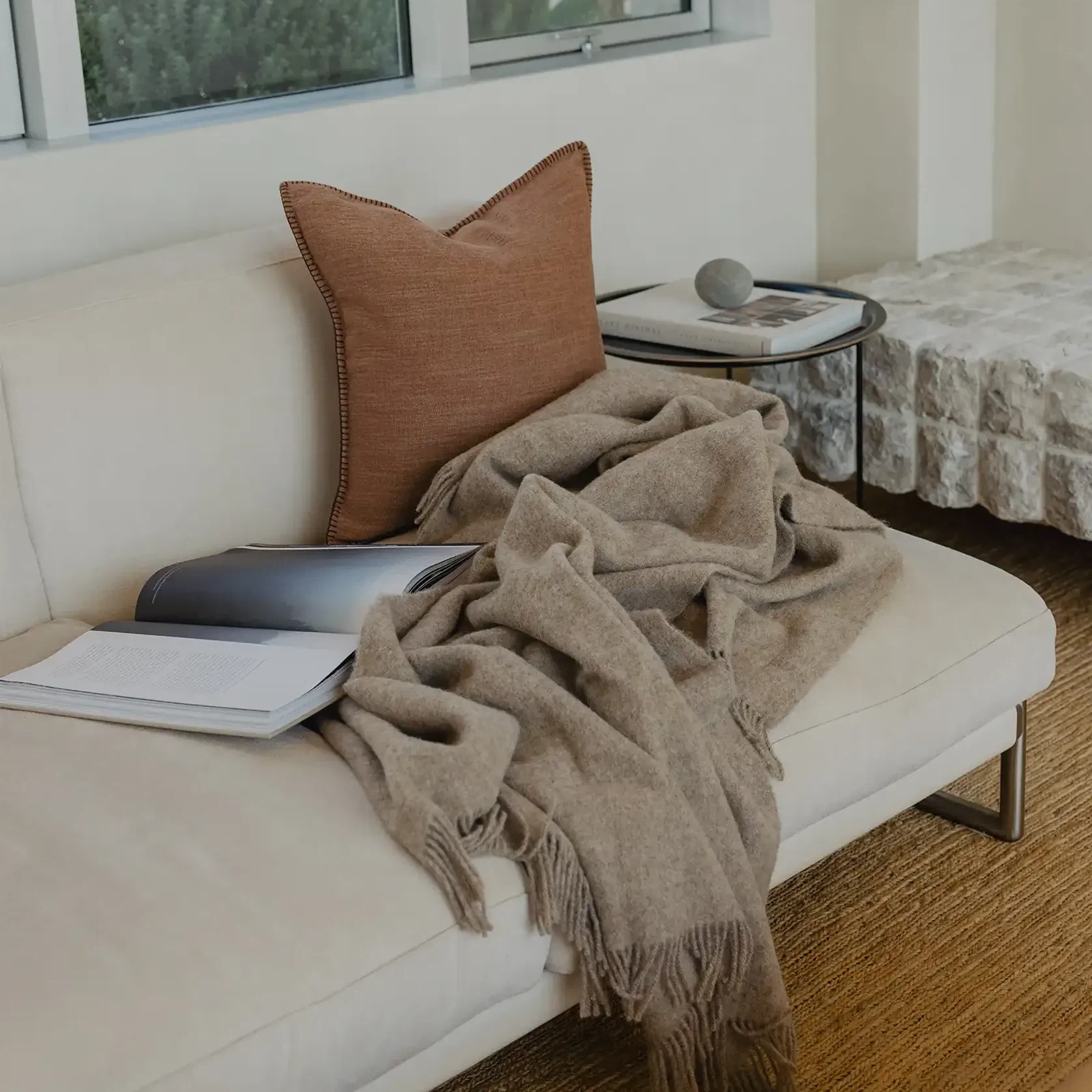 Weave Home Nevis Throw Blanket - Oak | NZ Lambswool gallery detail image
