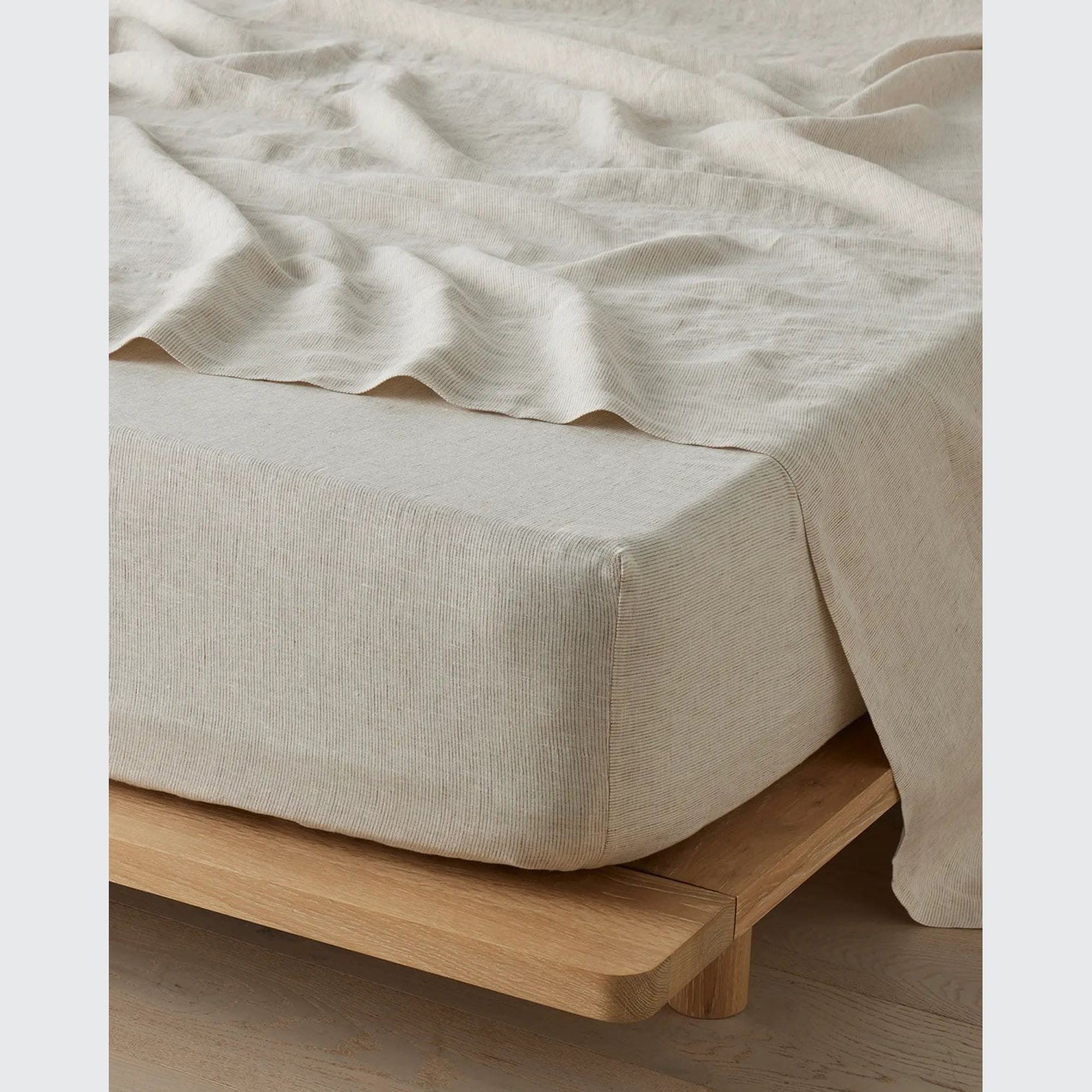 Ravello Linen Fitted Sheet - Savanna Pinstripe | Weave Home gallery detail image